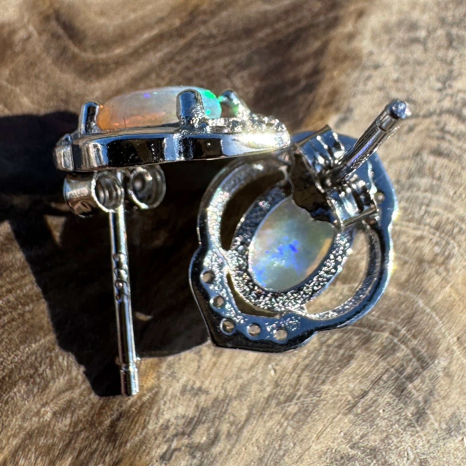Byron Bloom ~ 0.8ct Solid Lightning Ridge Opal 925 Silver Earrings