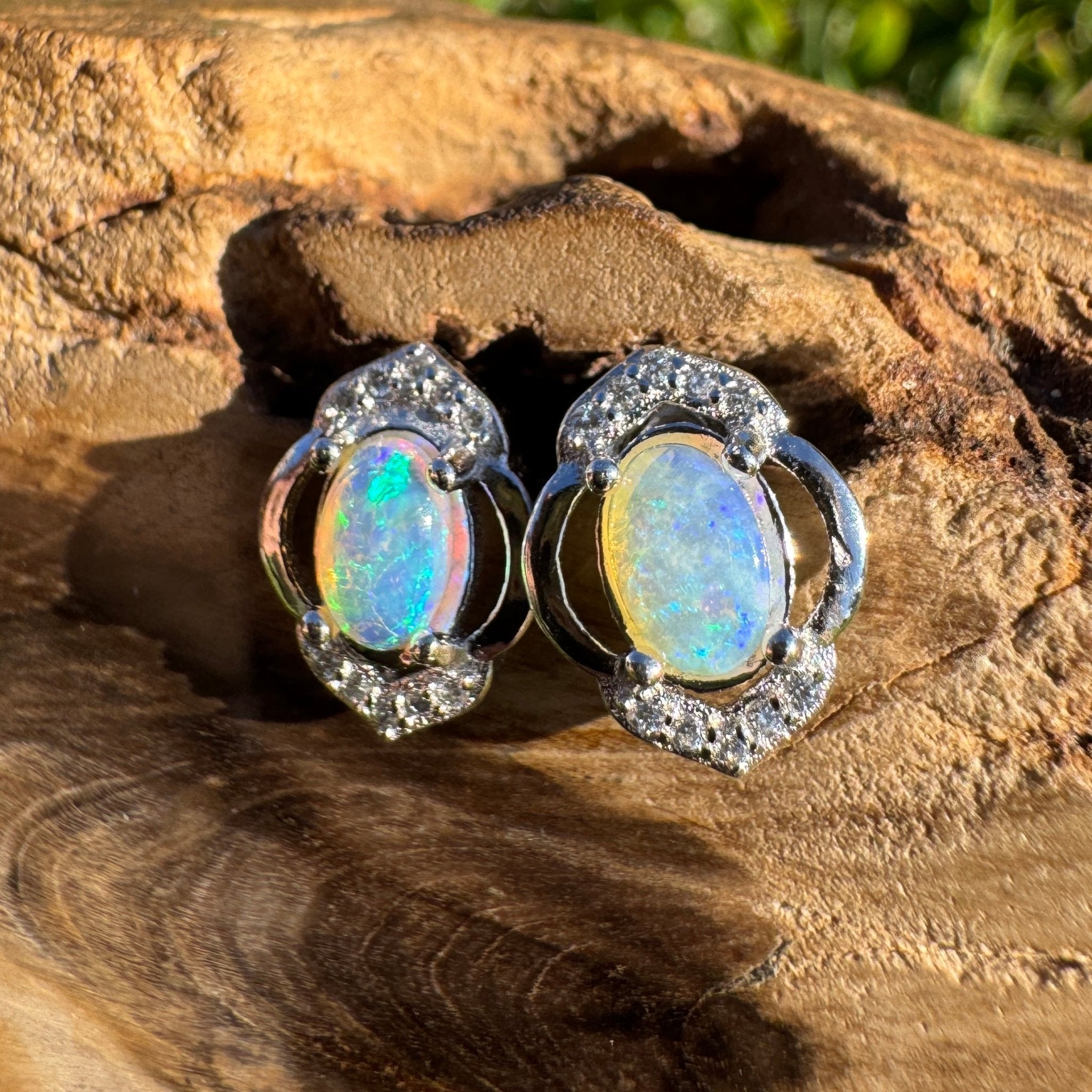 Byron Bloom ~ 0.8ct Solid Lightning Ridge Opal 925 Silver Earrings