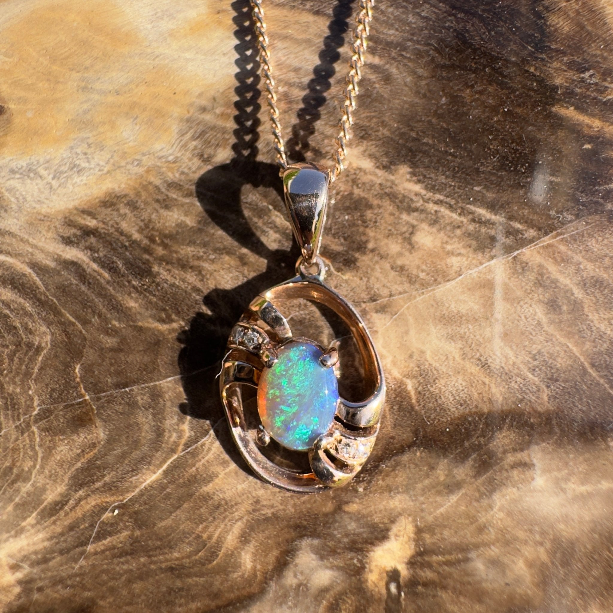 Byron Blush ~ 0.6ct Lightning Ridge Opal solid 9ct Rose Gold