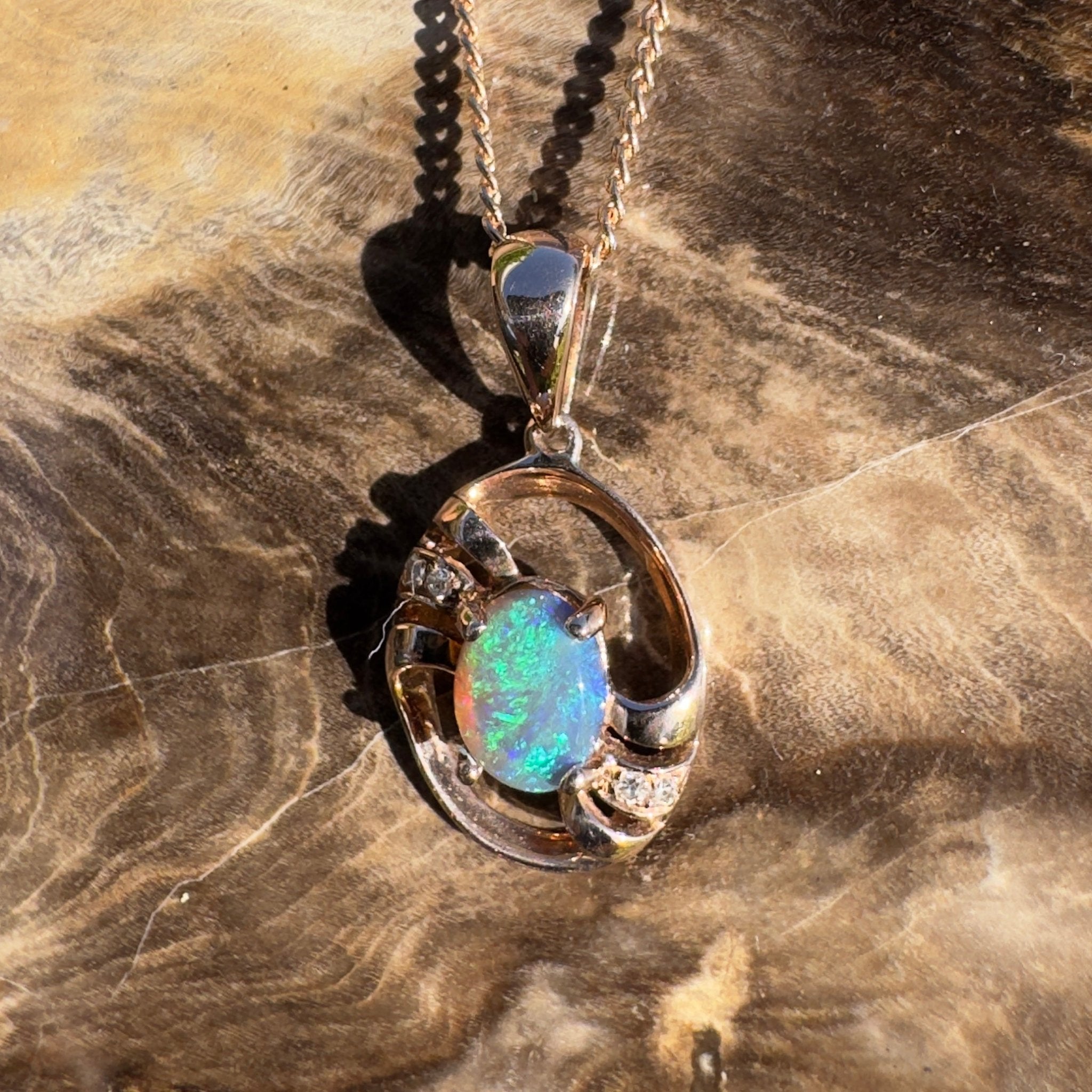 Byron Blush ~ 0.6ct Lightning Ridge Opal solid 9ct Rose Gold