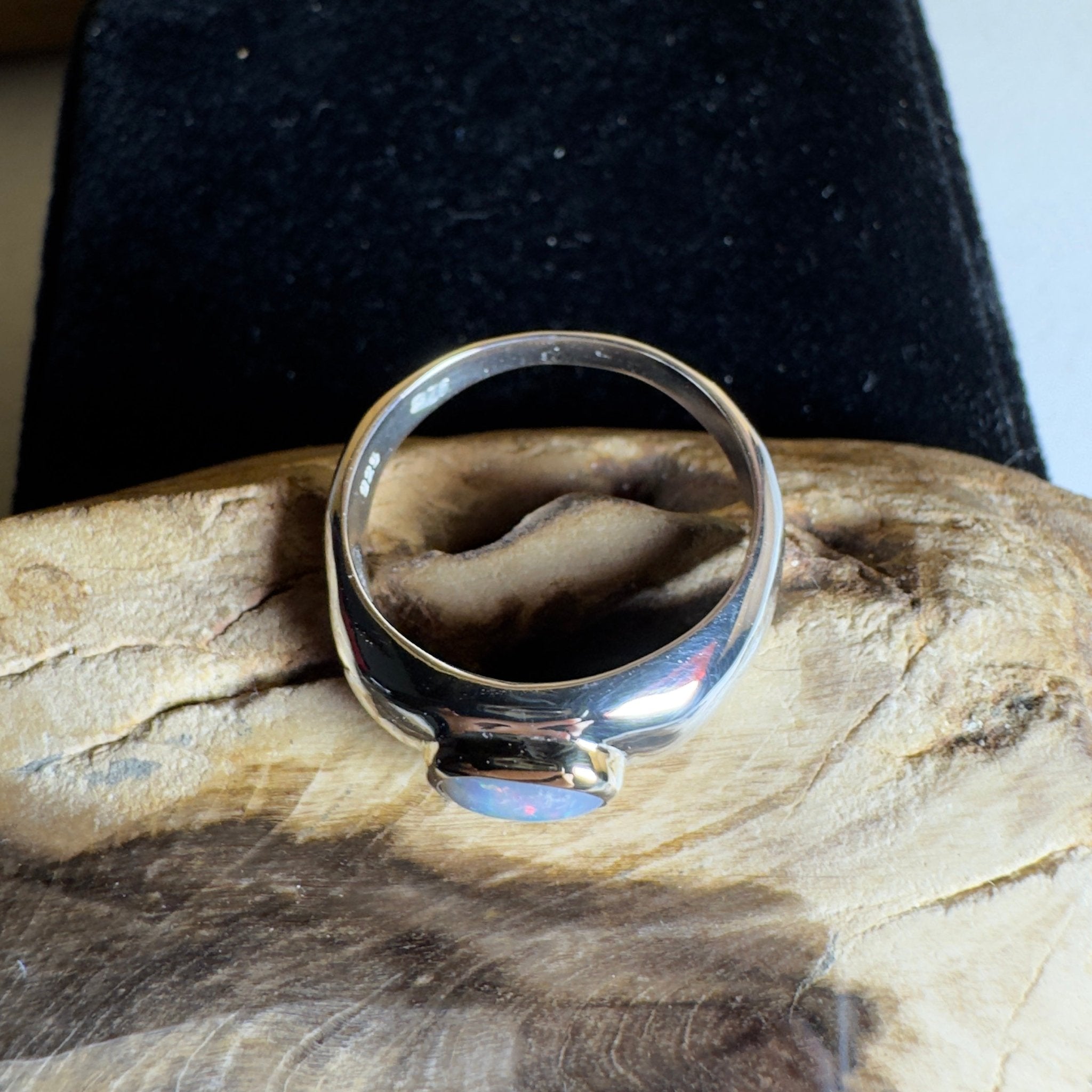 Byron Tides - 0.6ct Solid Lightning Ridge Semi Black Opal Two - Tone 9ct Gold & 925 Sterling Silver Ring