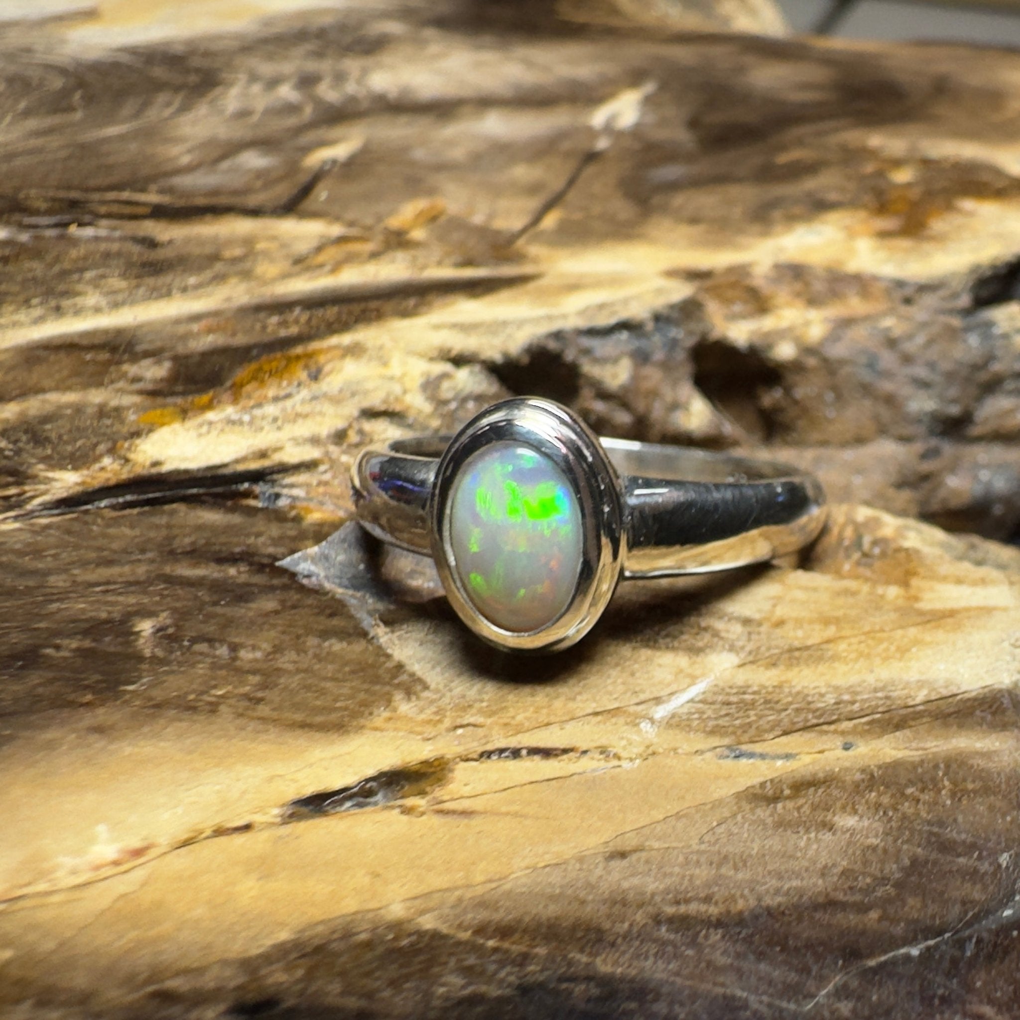 Cable Beach Afterglow ~ 0.6ct Solid Coober Pedy Opal 925 Silver Ring