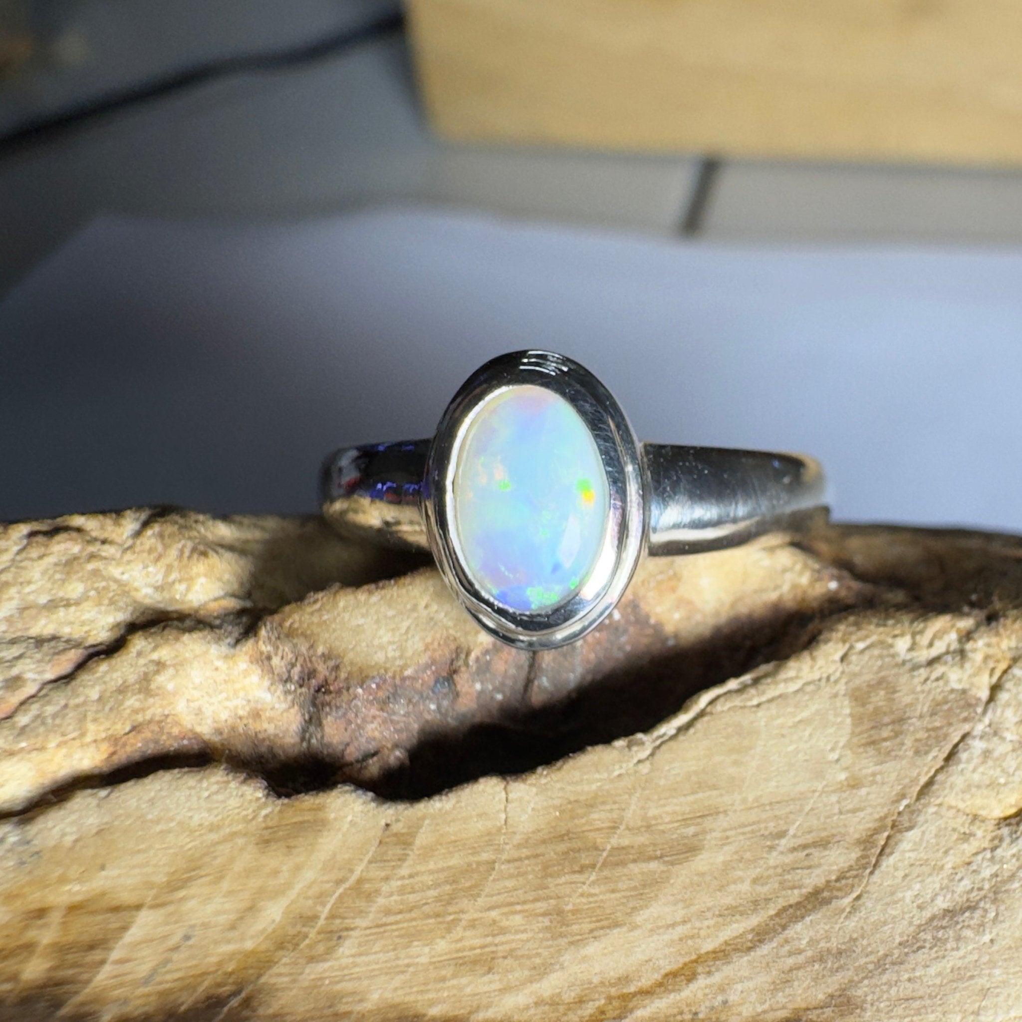 Cable Beach Afterglow ~ 0.6ct Solid Coober Pedy Opal 925 Silver Ring
