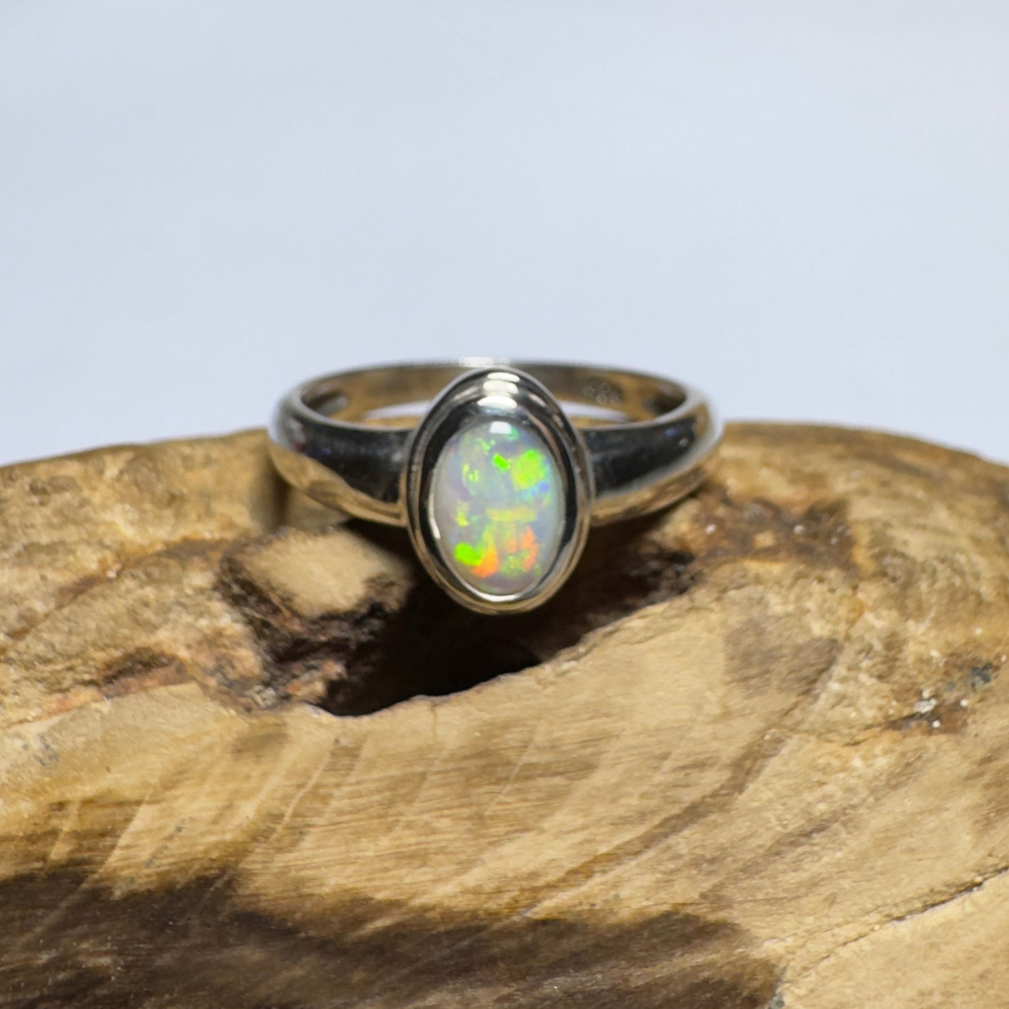 Cable Beach Afterglow ~ 0.6ct Solid Coober Pedy Opal 925 Silver Ring