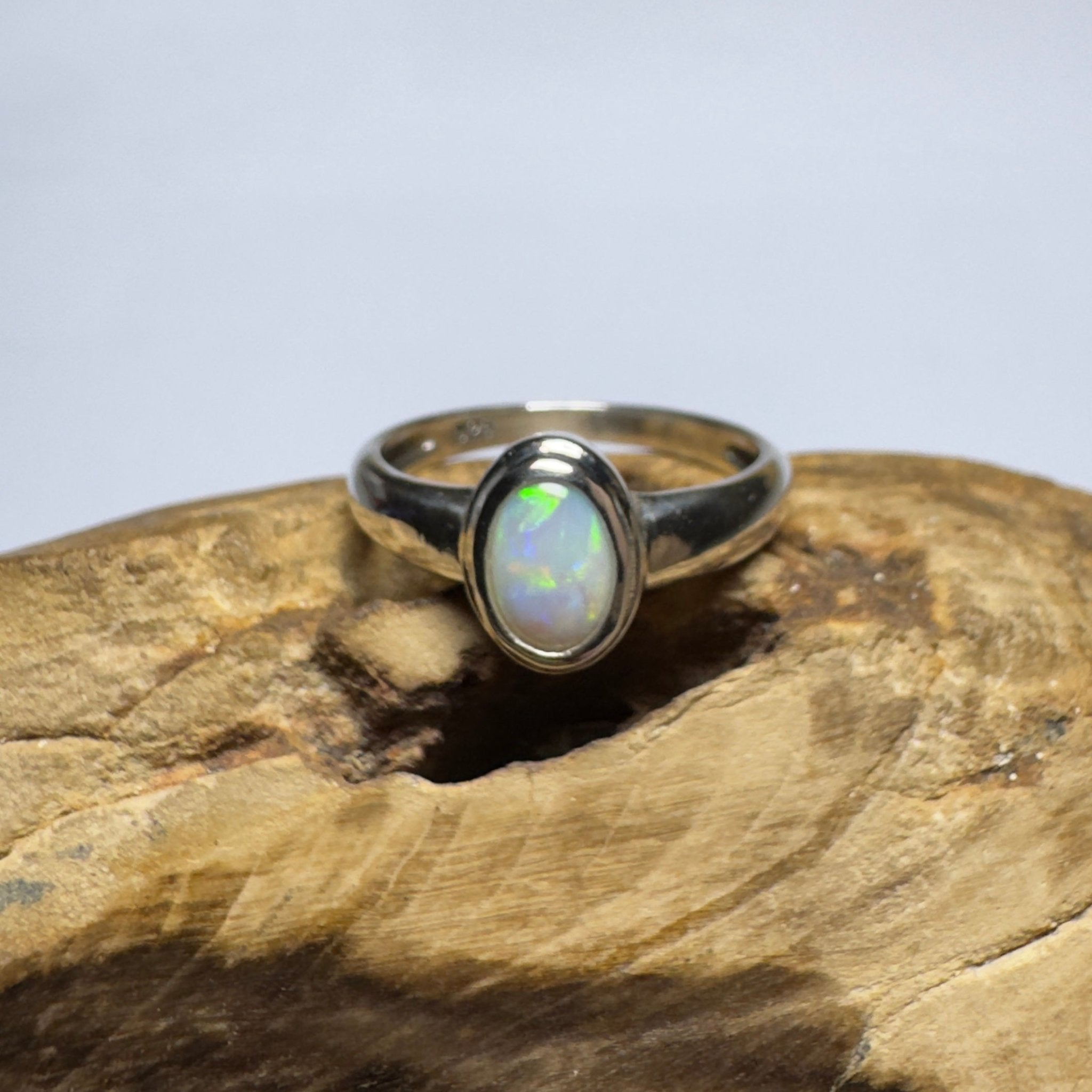 Cable Beach Afterglow ~ 0.6ct Solid Coober Pedy Opal 925 Silver Ring