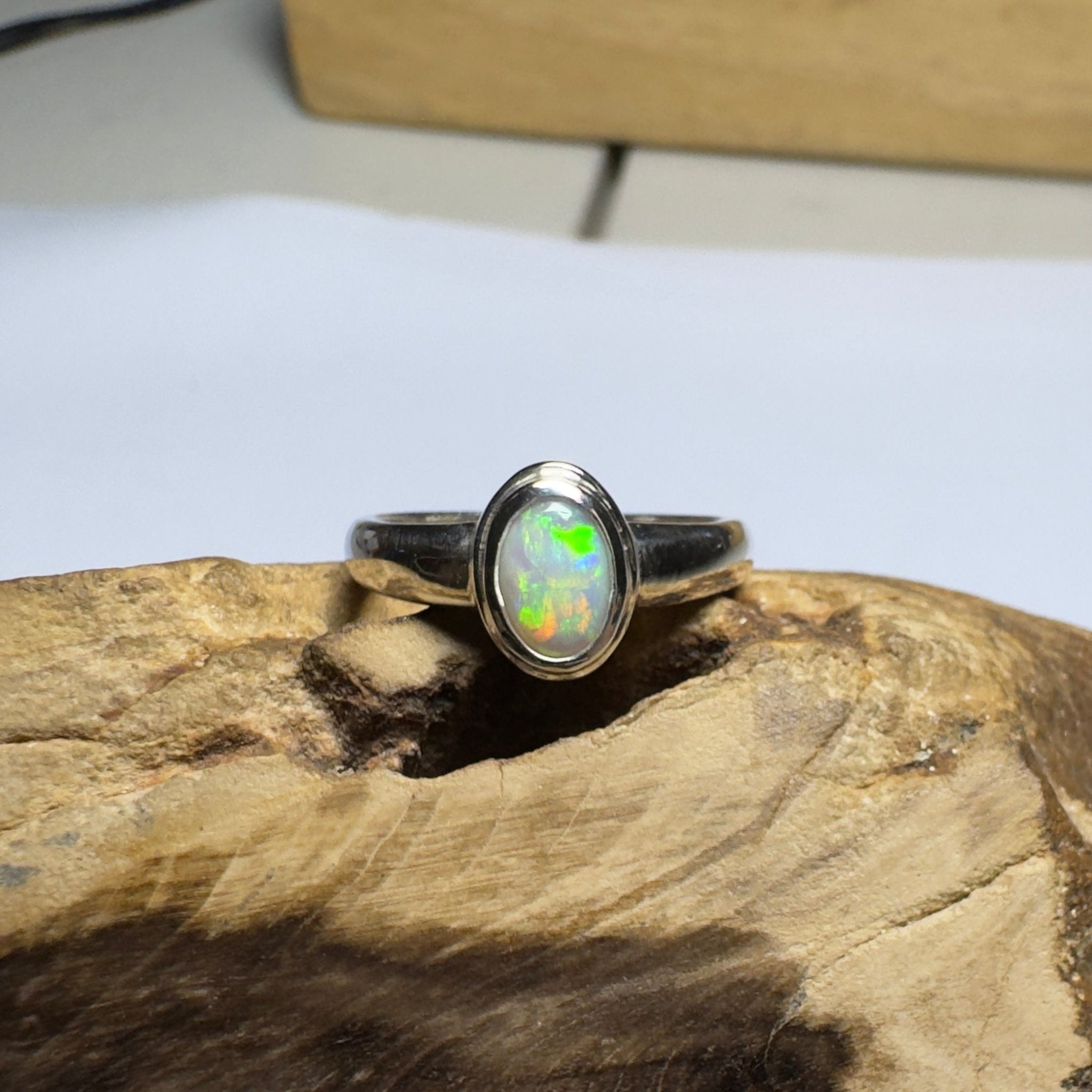 Cable Beach Afterglow ~ 0.6ct Solid Coober Pedy Opal 925 Silver Ring