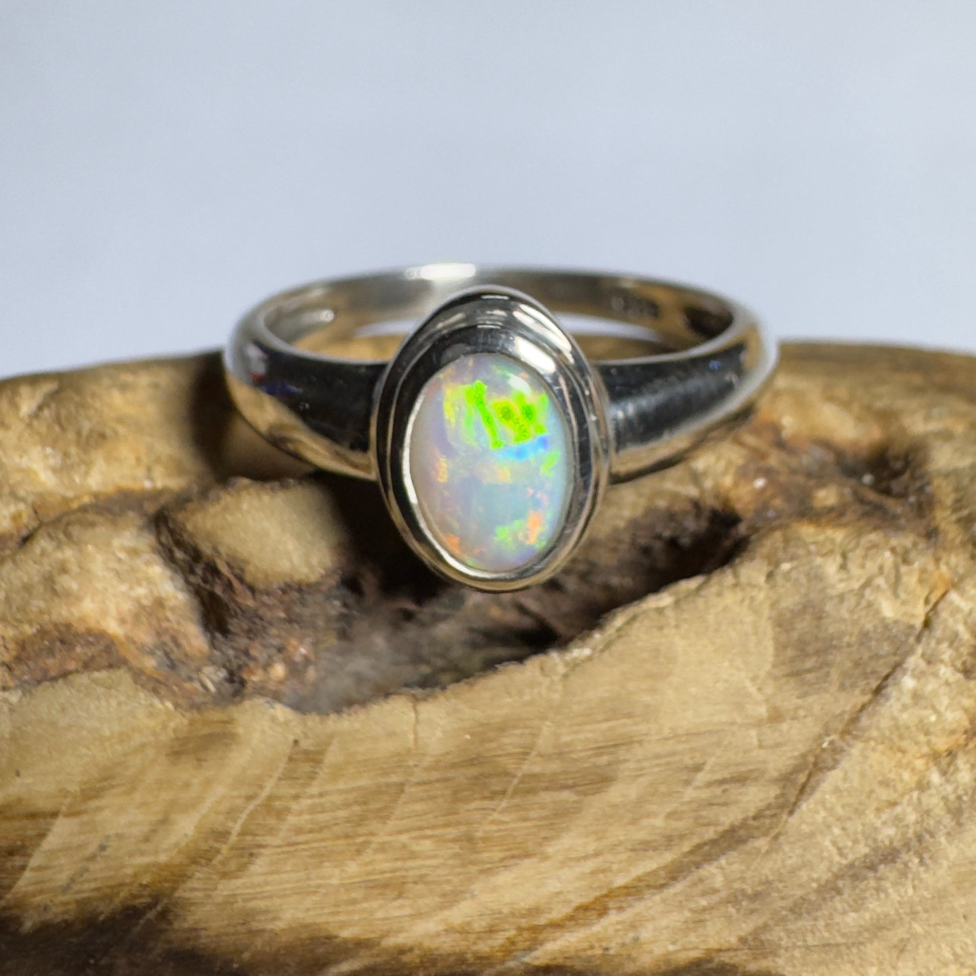 Cable Beach Afterglow ~ 0.6ct Solid Coober Pedy Opal 925 Silver Ring