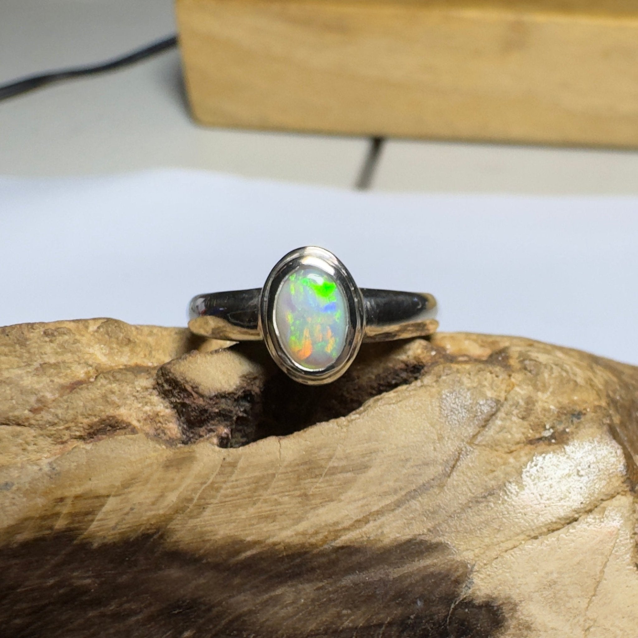 Cable Beach Afterglow ~ 0.6ct Solid Coober Pedy Opal 925 Silver Ring