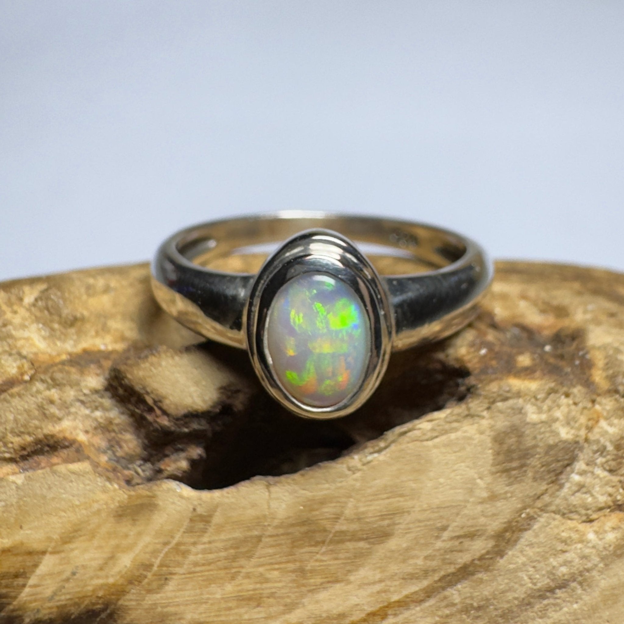Cable Beach Afterglow ~ 0.6ct Solid Coober Pedy Opal 925 Silver Ring