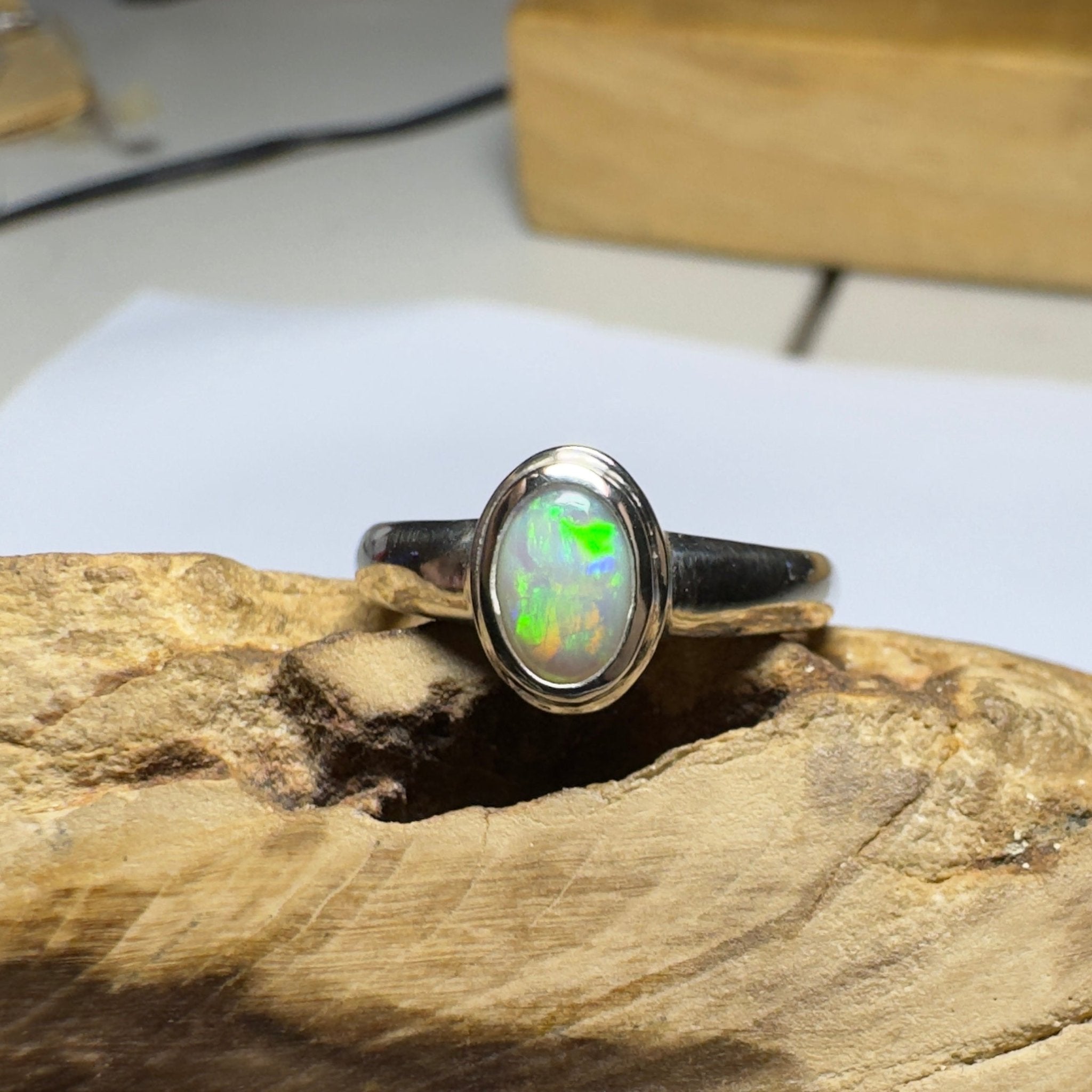Cable Beach Afterglow ~ 0.6ct Solid Coober Pedy Opal 925 Silver Ring
