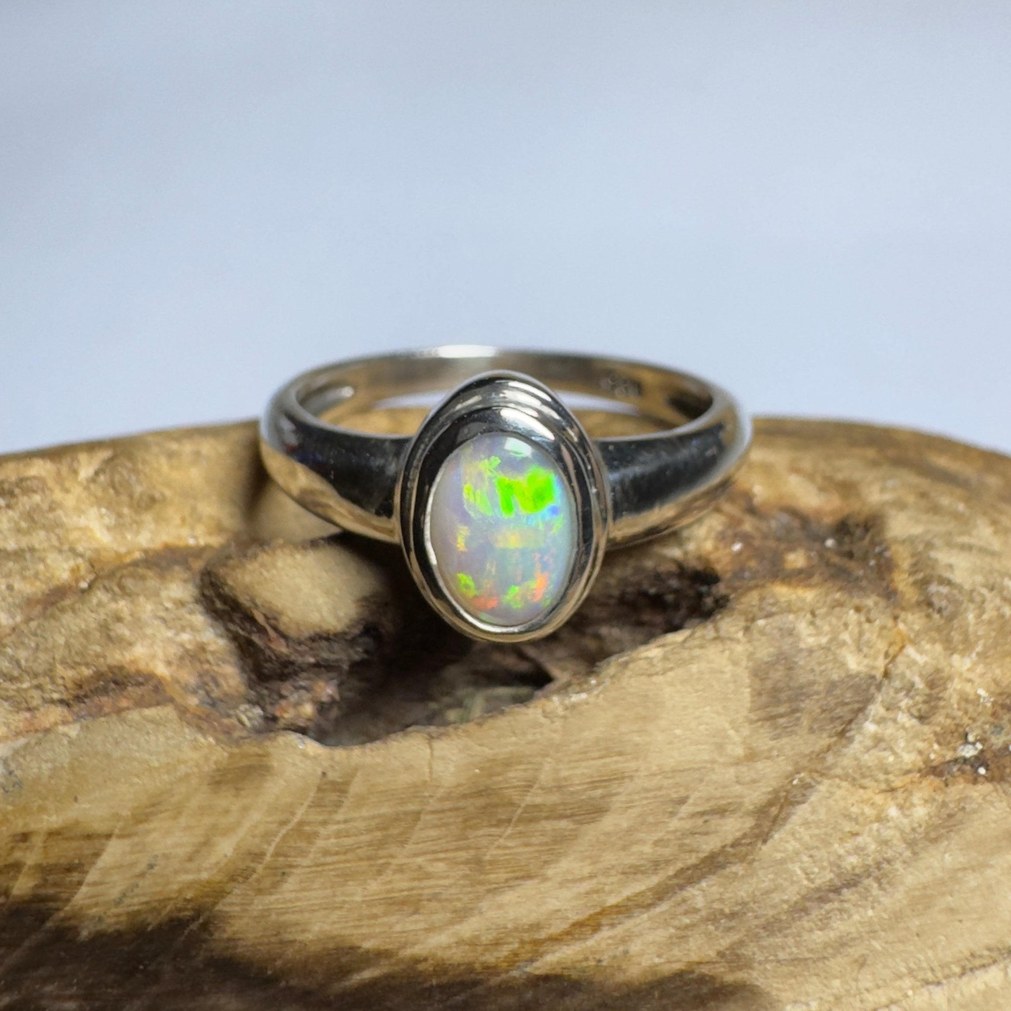 Cable Beach Afterglow ~ 0.6ct Solid Coober Pedy Opal 925 Silver Ring