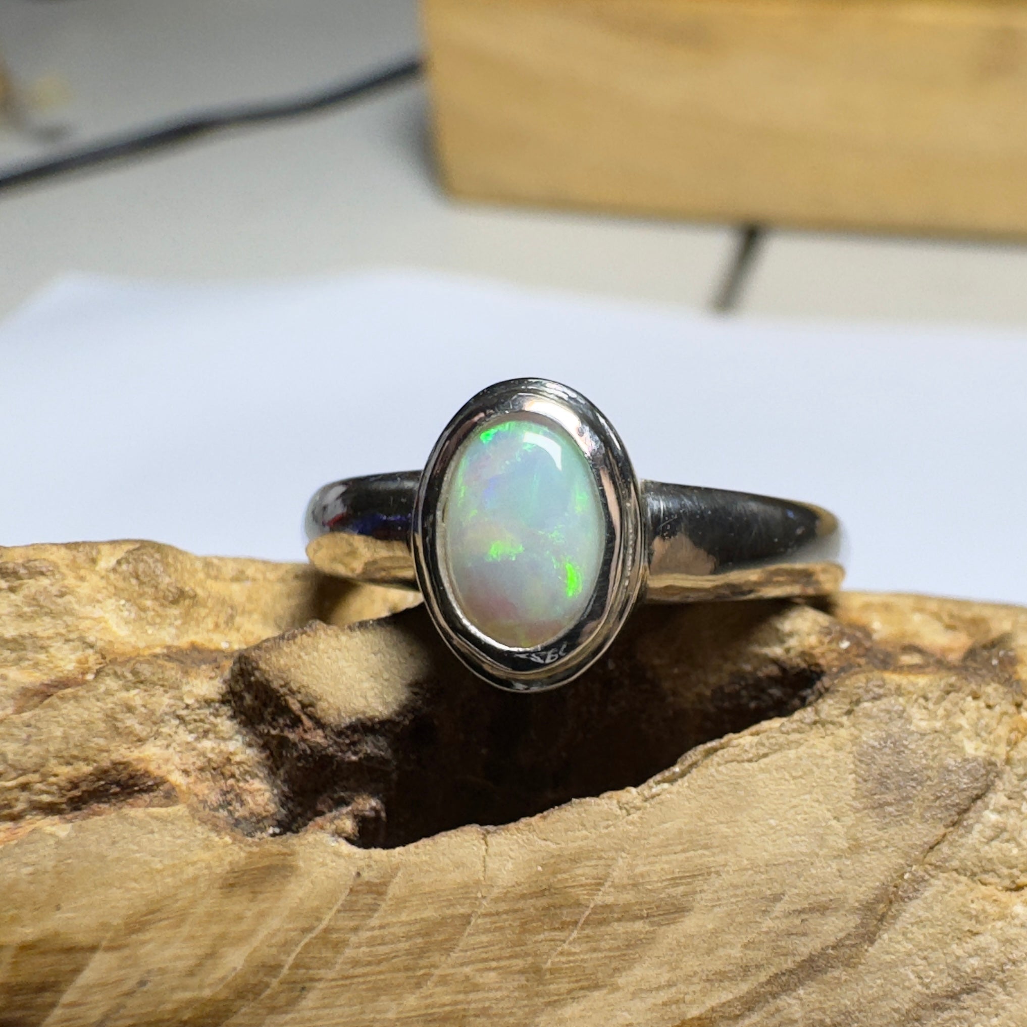 Cable Beach Afterglow ~ 0.6ct Solid Coober Pedy Opal 925 Silver Ring