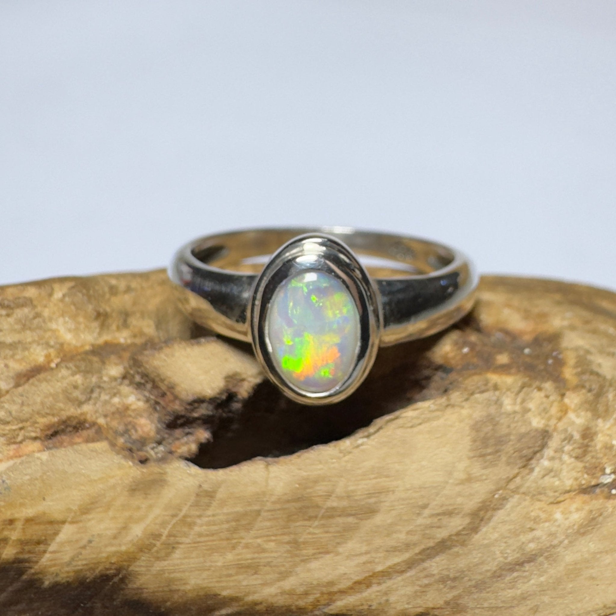 Cable Beach Afterglow ~ 0.6ct Solid Coober Pedy Opal 925 Silver Ring