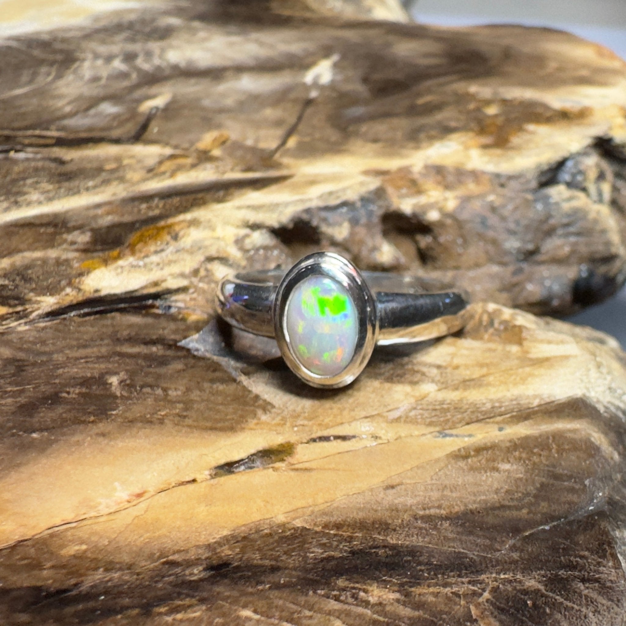 Cable Beach Afterglow ~ 0.6ct Solid Coober Pedy Opal 925 Silver Ring