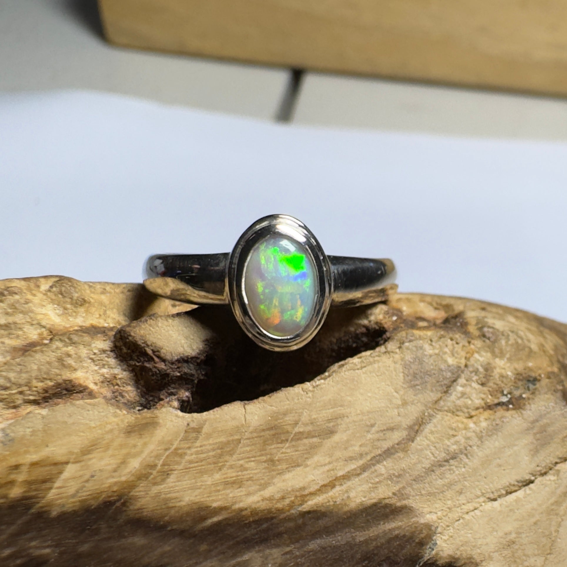 Cable Beach Afterglow ~ 0.6ct Solid Coober Pedy Opal 925 Silver Ring