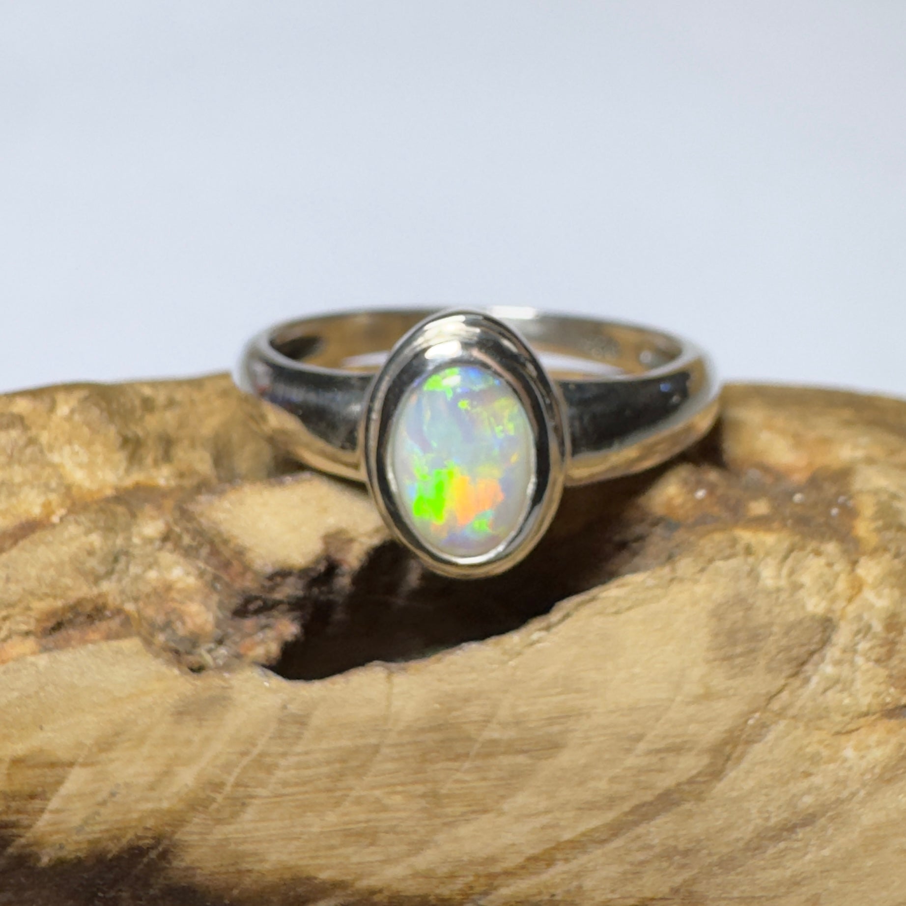 Cable Beach Afterglow ~ 0.6ct Solid Coober Pedy Opal 925 Silver Ring