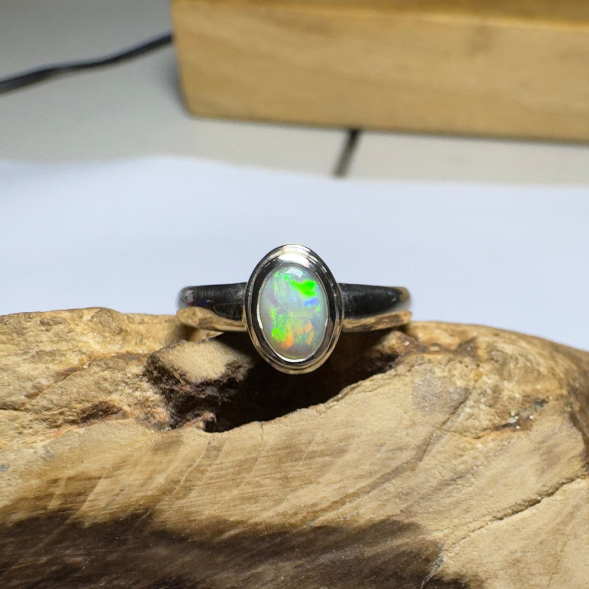 Cable Beach Afterglow ~ 0.6ct Solid Coober Pedy Opal 925 Silver Ring