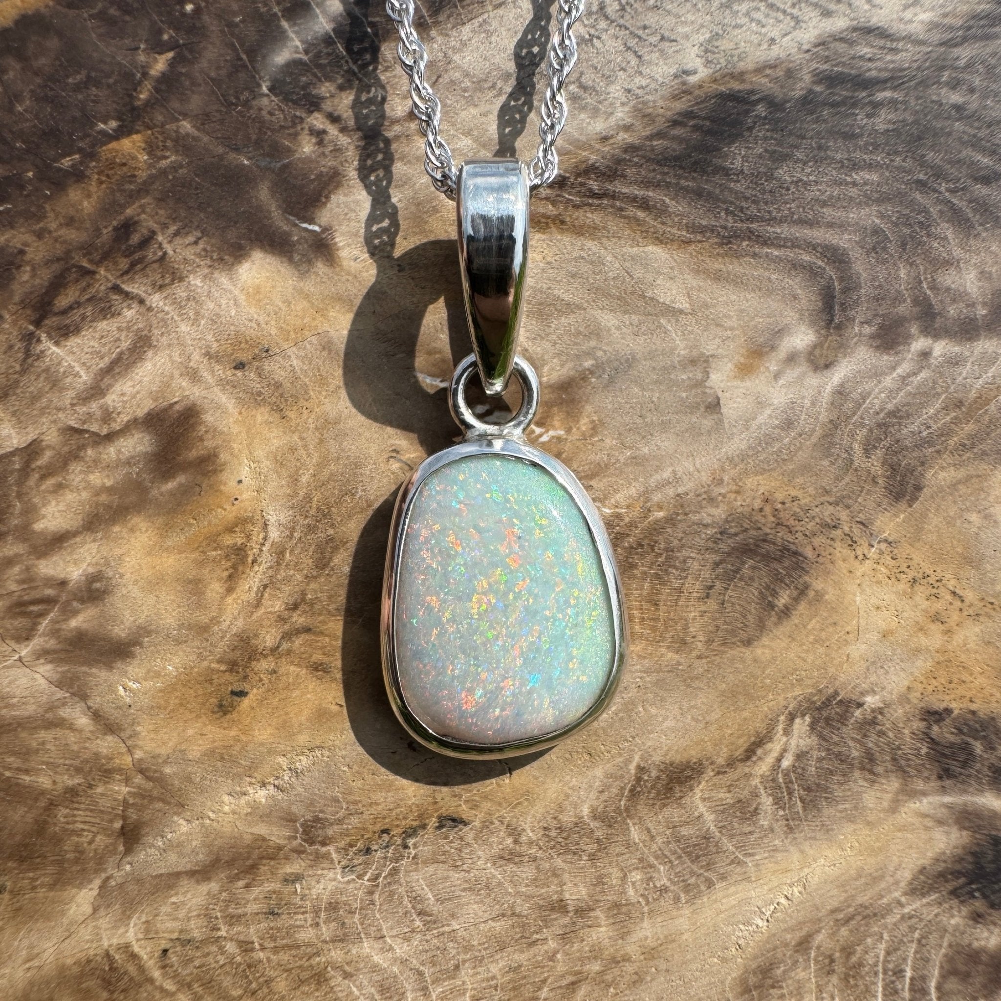 Cable Coast Moon ~ 3.8ct Lightning Ridge Opal 925 Silver Pendant