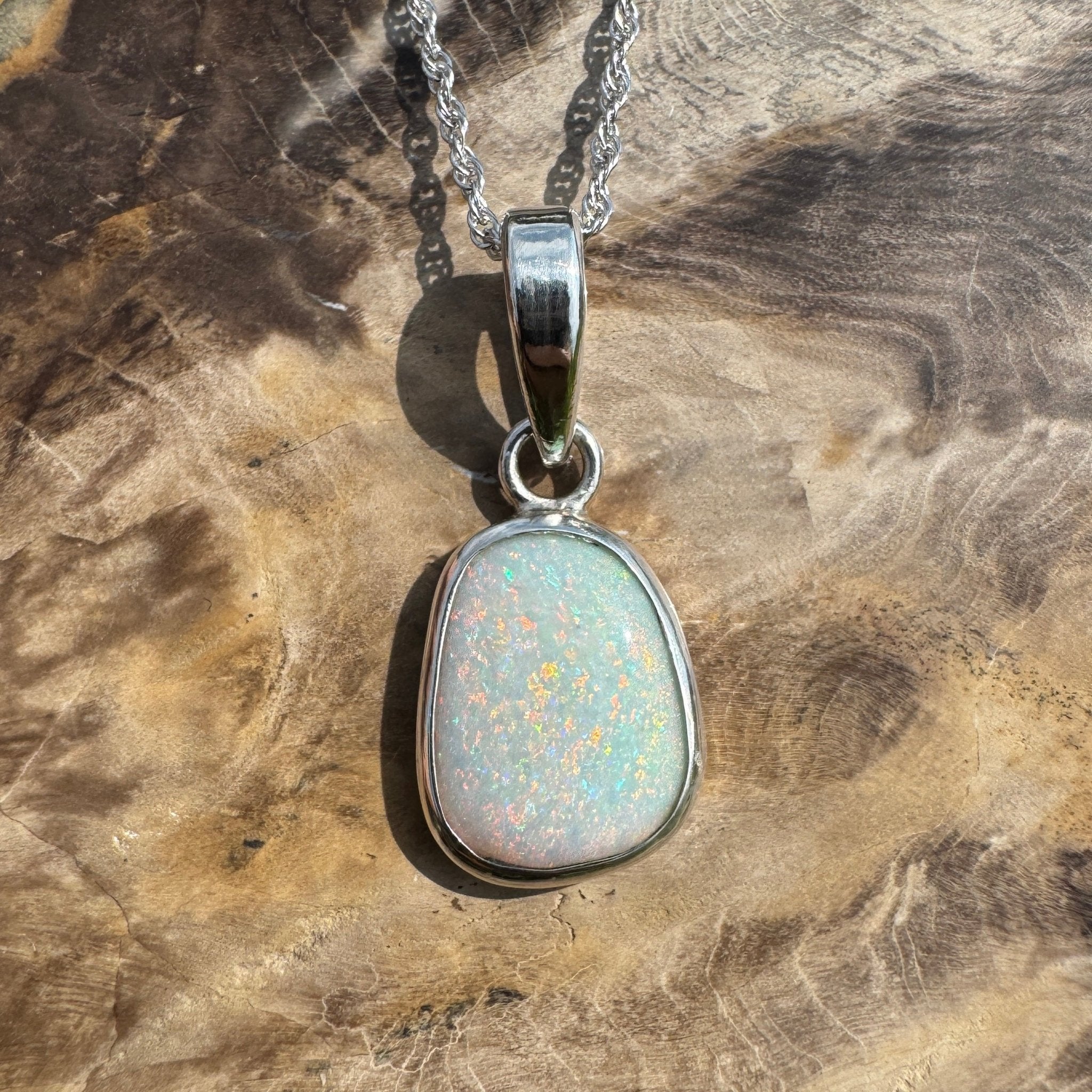 Cable Coast Moon ~ 3.8ct Lightning Ridge Opal 925 Silver Pendant