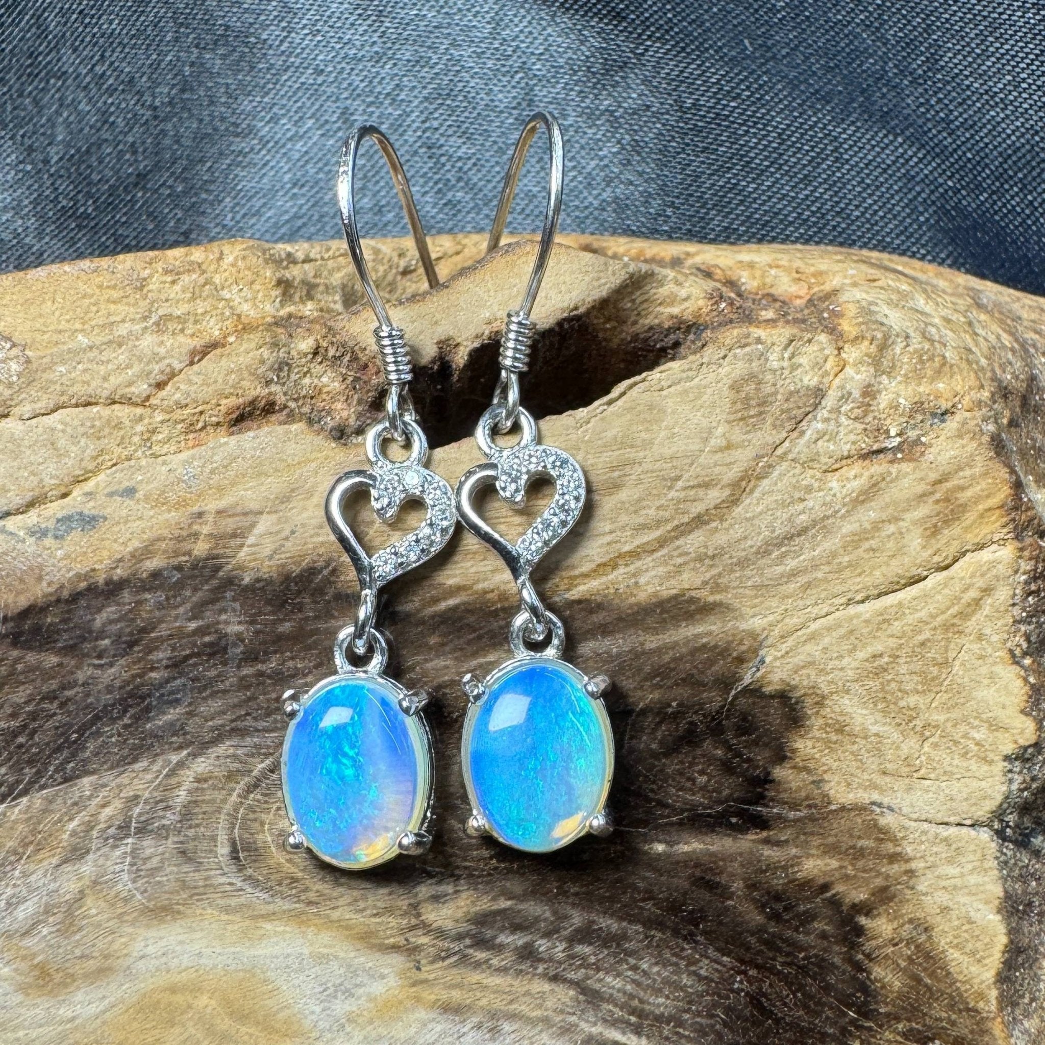 Cape Byron Radiance ~ 1.6ct Solid Lightning Ridge Opal and Cubic Zirconia 925 Silver Earrings