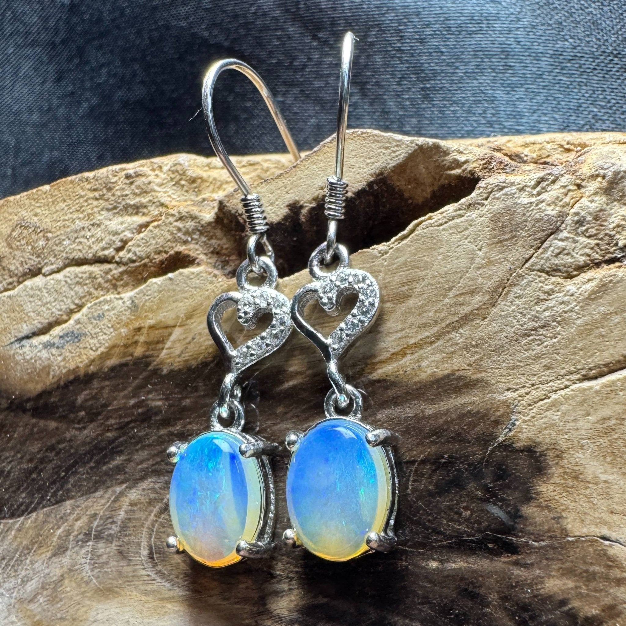 Cape Byron Radiance ~ 1.6ct Solid Lightning Ridge Opal and Cubic Zirconia 925 Silver Earrings