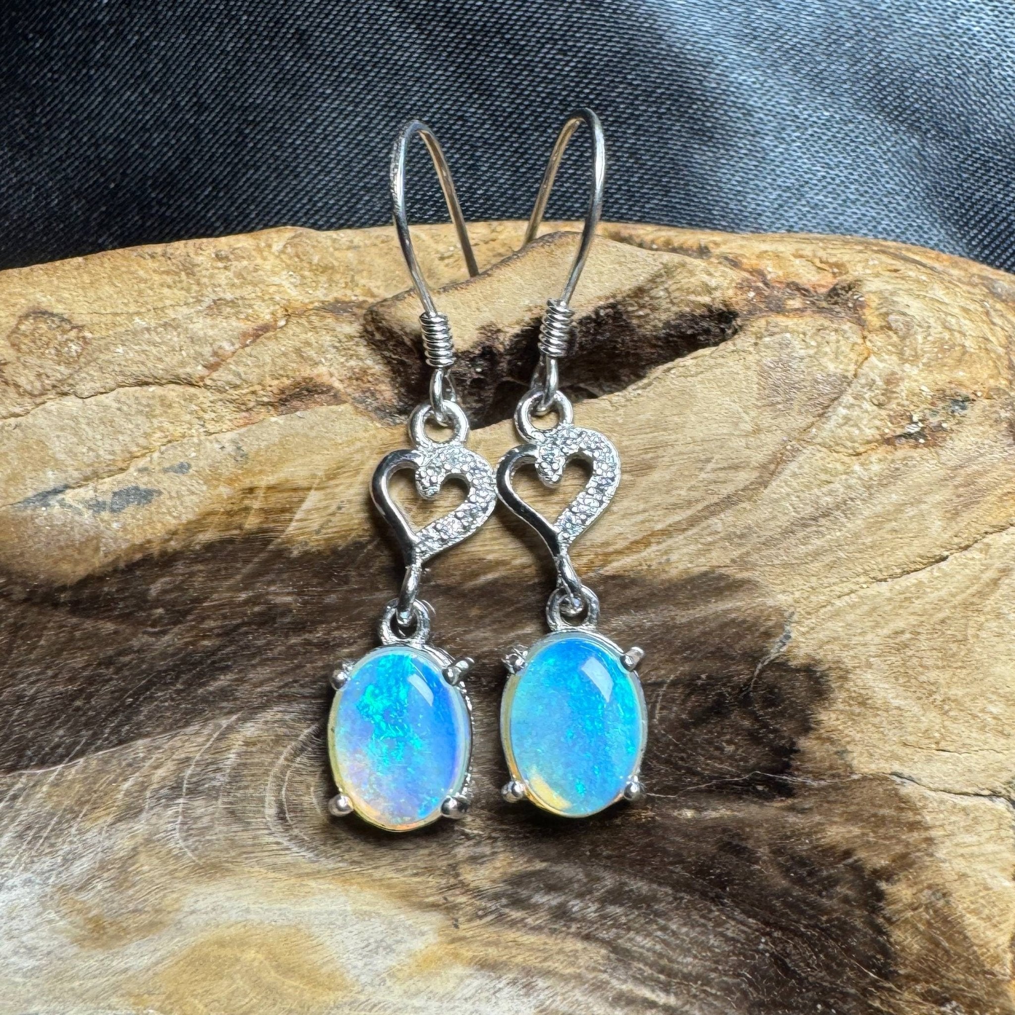 Cape Byron Radiance ~ 1.6ct Solid Lightning Ridge Opal and Cubic Zirconia 925 Silver Earrings