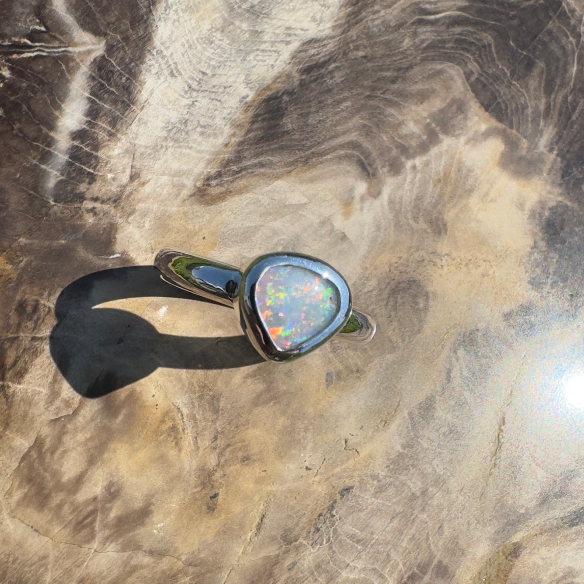 Cape Conran Light - 1.1ct Solid Lightning Ridge Opal Sterling Silver Ring