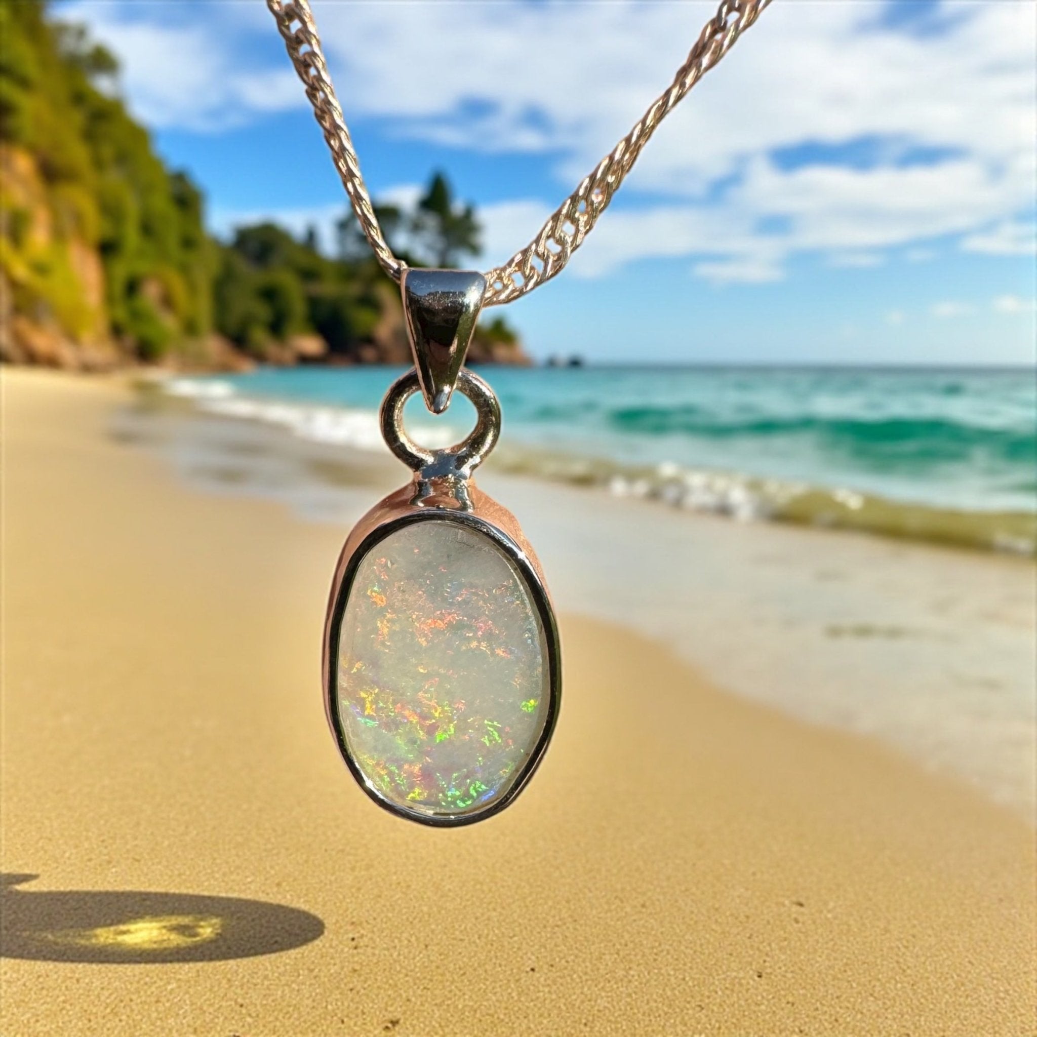 Cape Jervis Edge ~ 1.5ct Solid Coober Pedy Opal 925 Sterling Silver Pendant Necklace