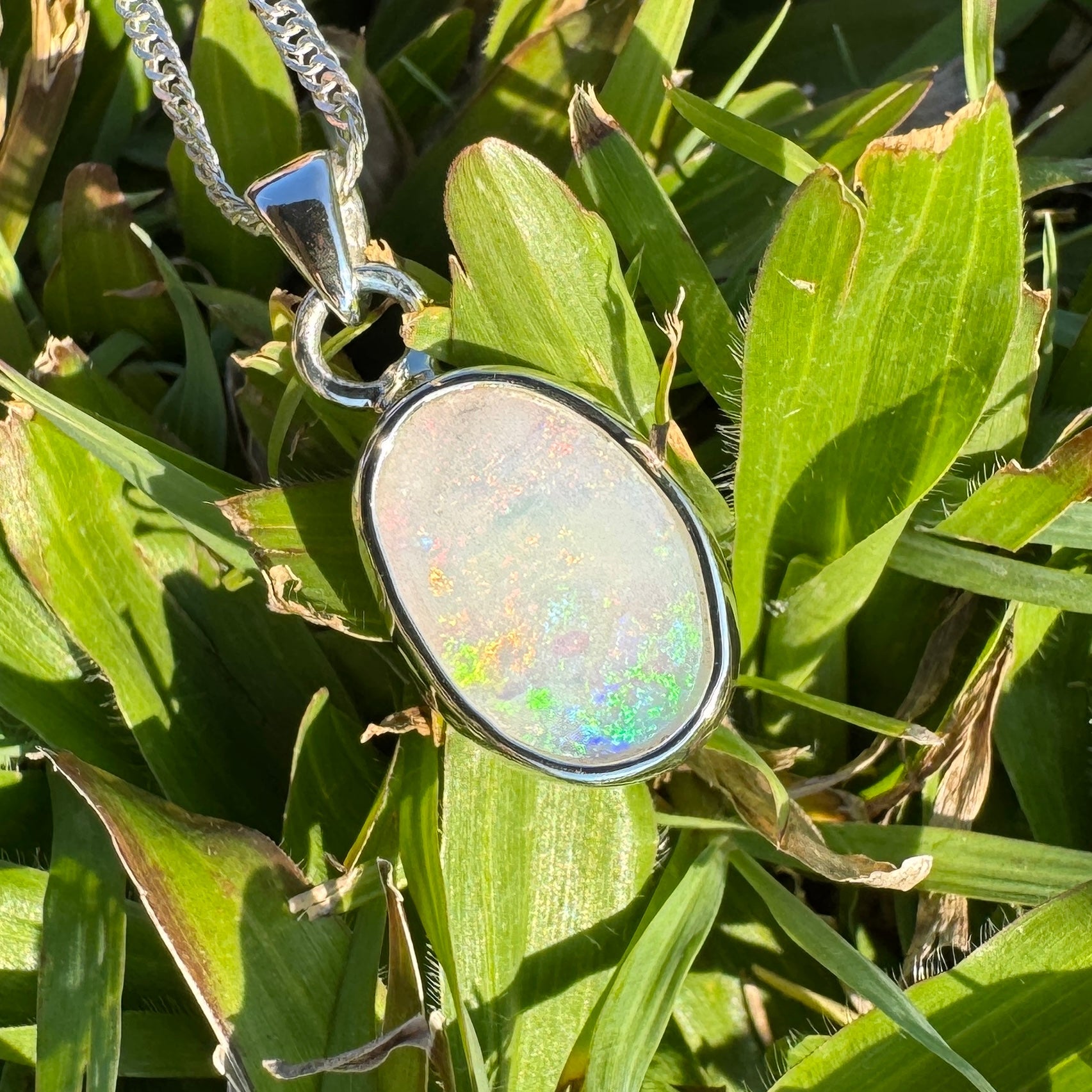 Cape Jervis Edge ~ 1.5ct Solid Coober Pedy Opal 925 Sterling Silver Pendant Necklace