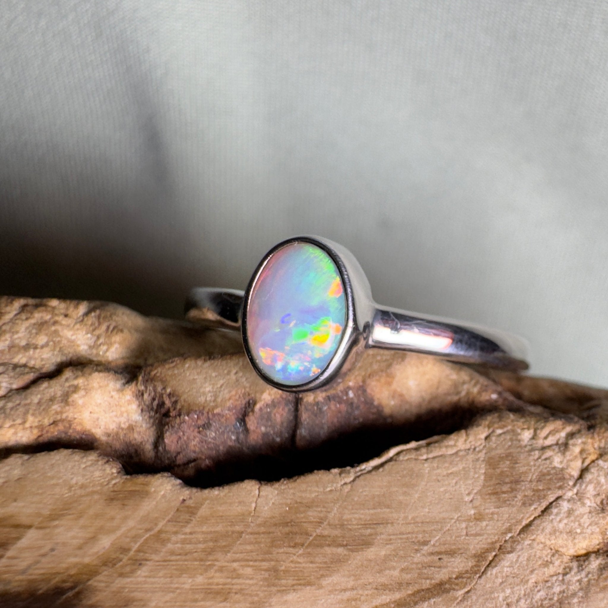 Cape Le Grand Tide – Solid Lightning Ridge Crystal Opal 925 Sterling Silver Ring