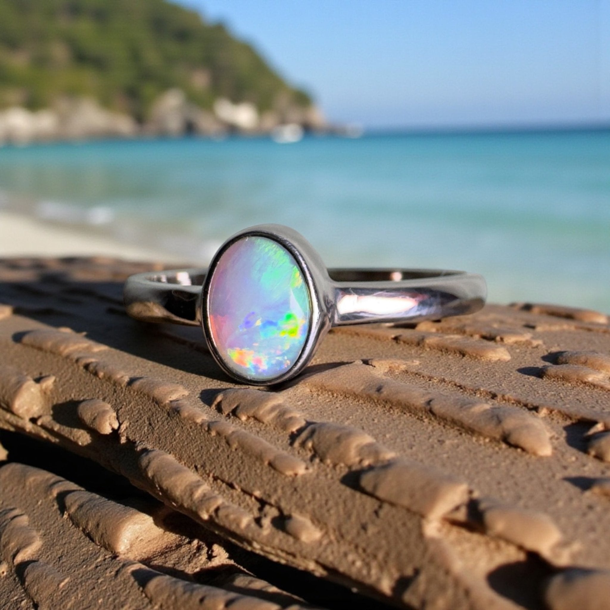 Cape Le Grand Tide – Solid Lightning Ridge Crystal Opal 925 Sterling Silver Ring