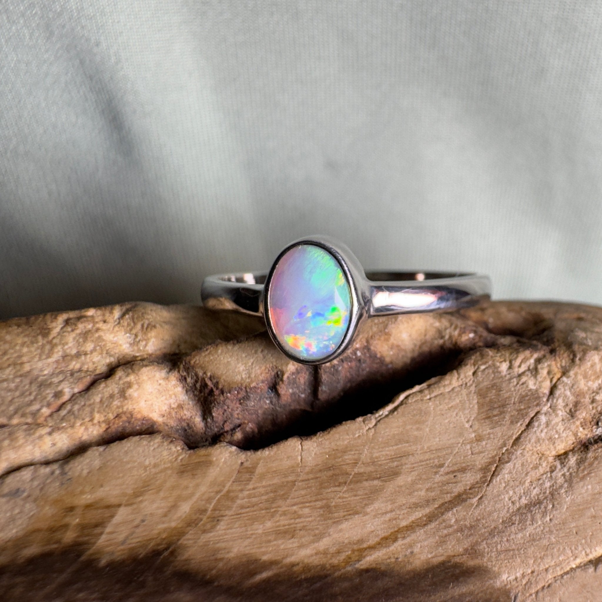 Cape Le Grand Tide – Solid Lightning Ridge Crystal Opal 925 Sterling Silver Ring