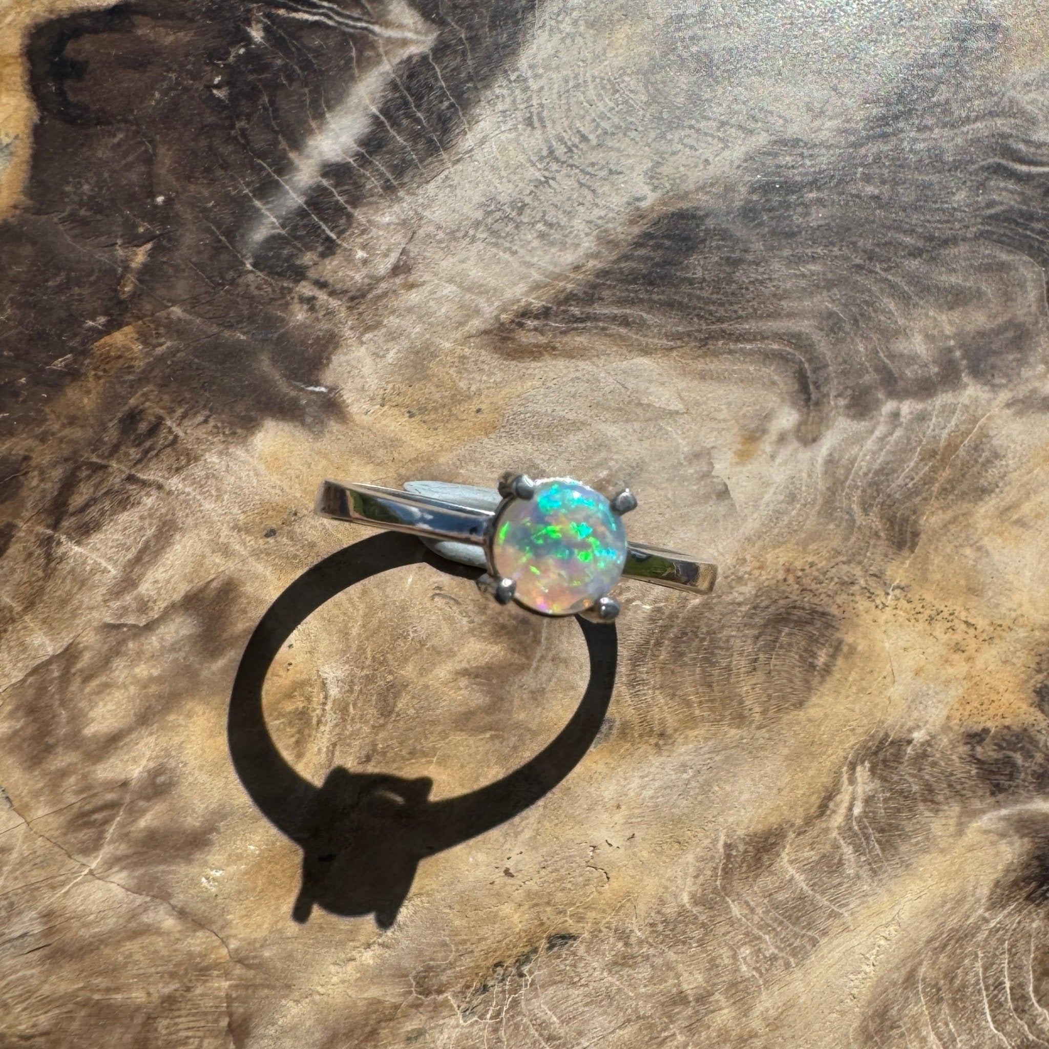 Cape Leveque Tide - 0.5ct Solid Lightning Ridge Crystal Opal Sterling Silver Ring