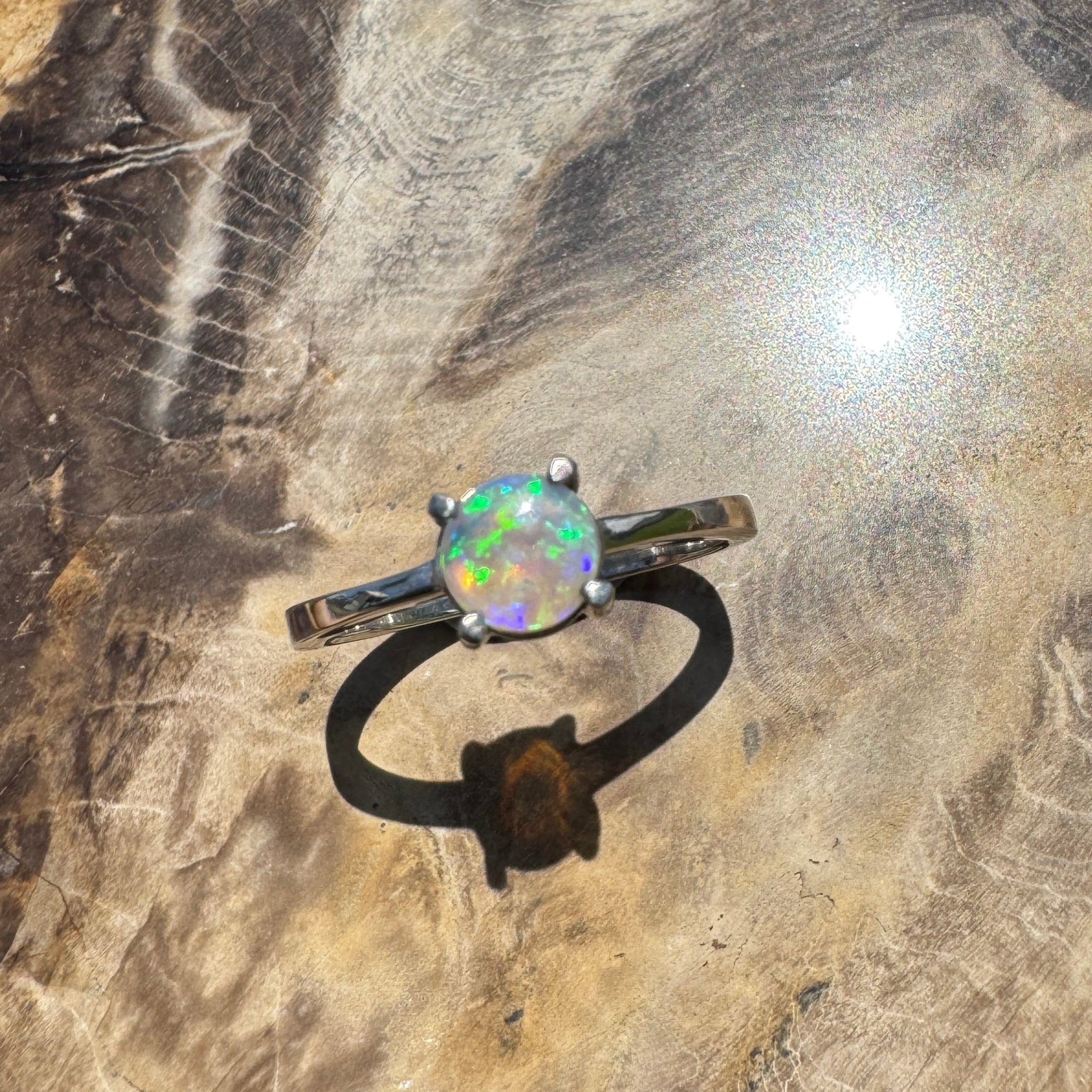Cape Leveque Tide - 0.5ct Solid Lightning Ridge Crystal Opal Sterling Silver Ring