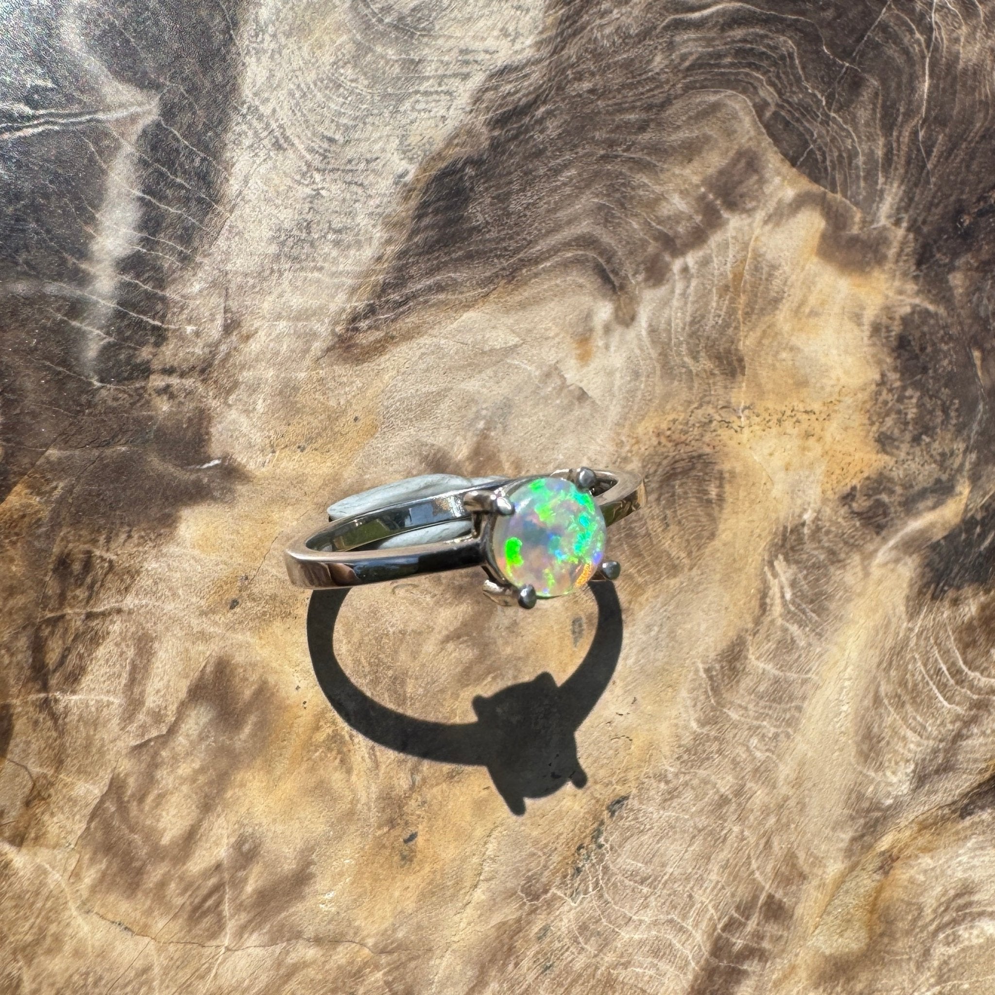 Cape Leveque Tide - 0.5ct Solid Lightning Ridge Crystal Opal Sterling Silver Ring