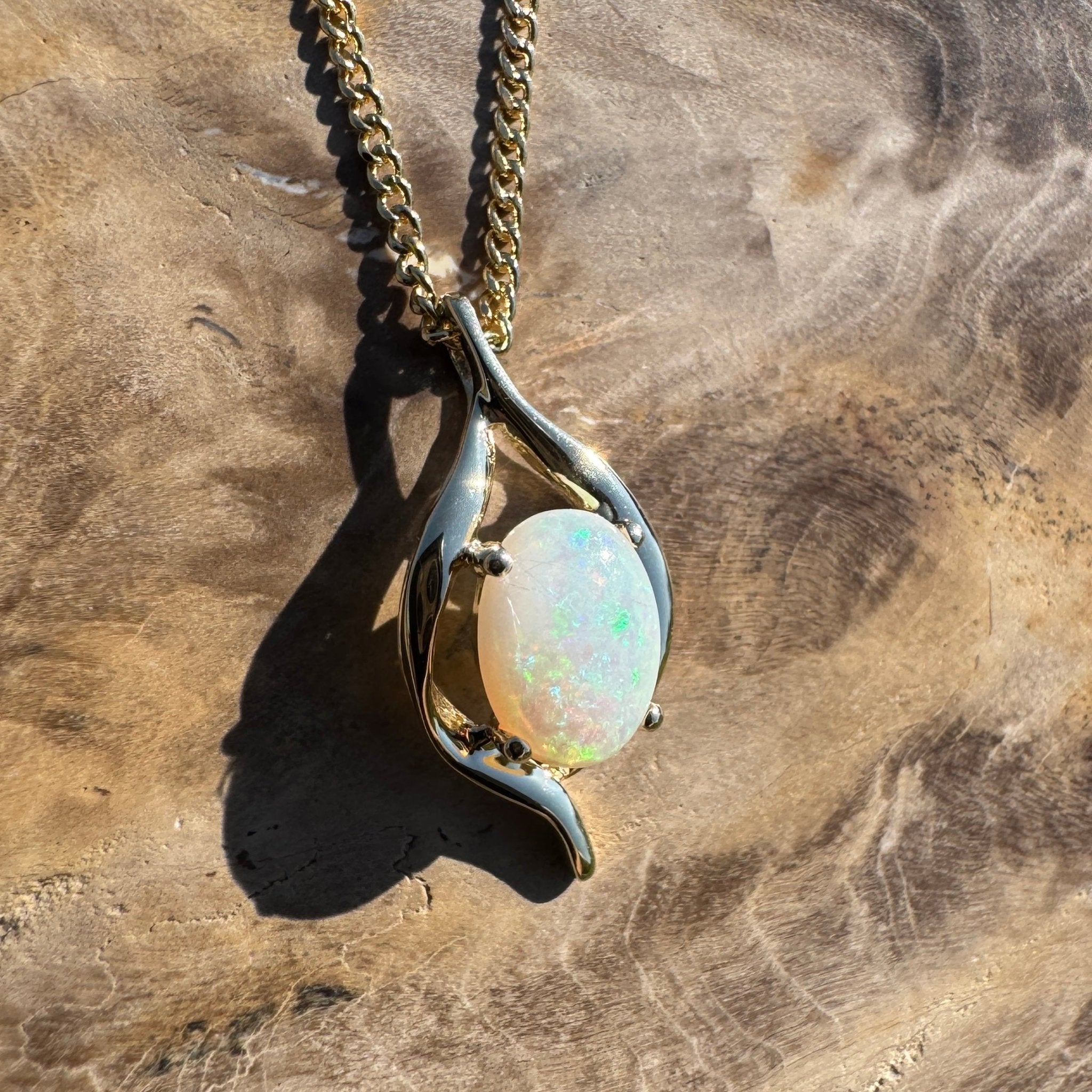 Cape Otway Prism ~ 9ct Solid Gold 0.5ct Coober Pedy Opal Pendant