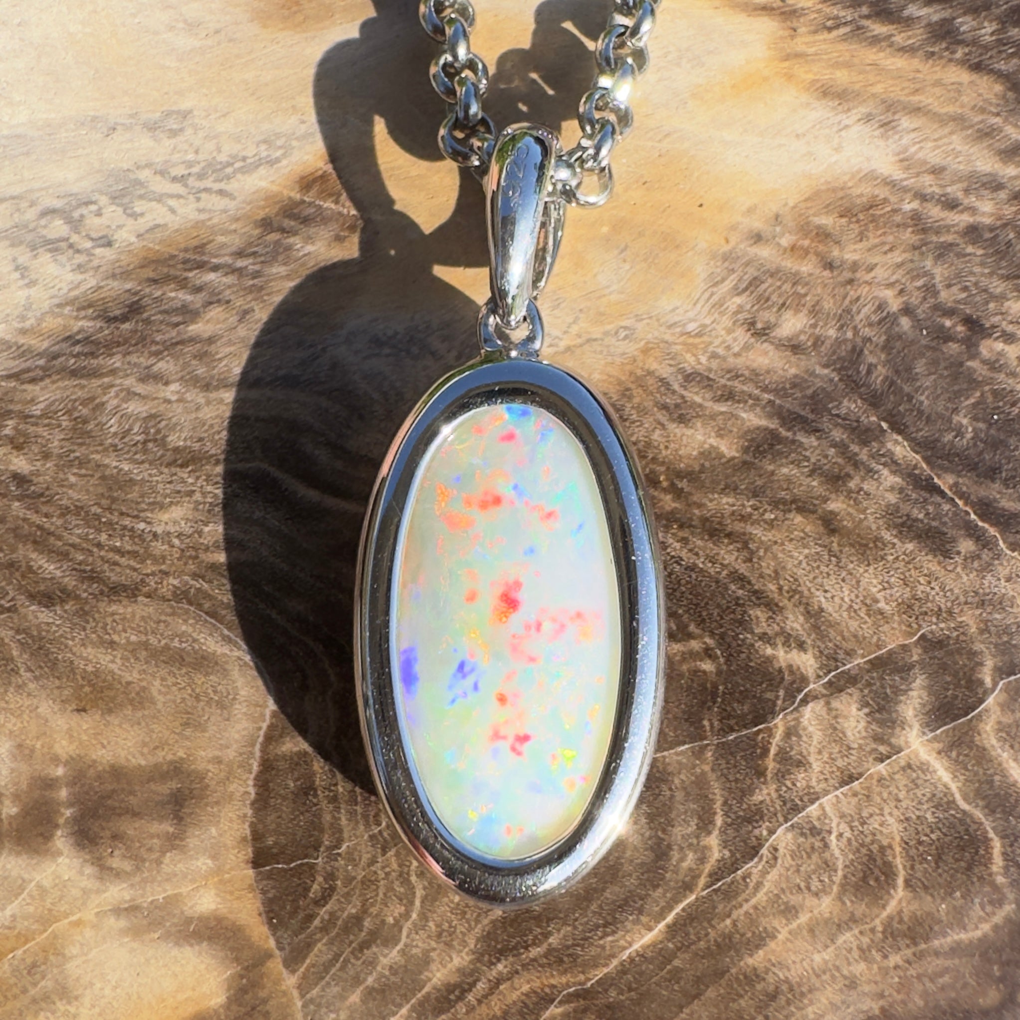 Cape Tribulation Colourfall ~ 4ct Coober Pedy Opal 925 Silver Pendant