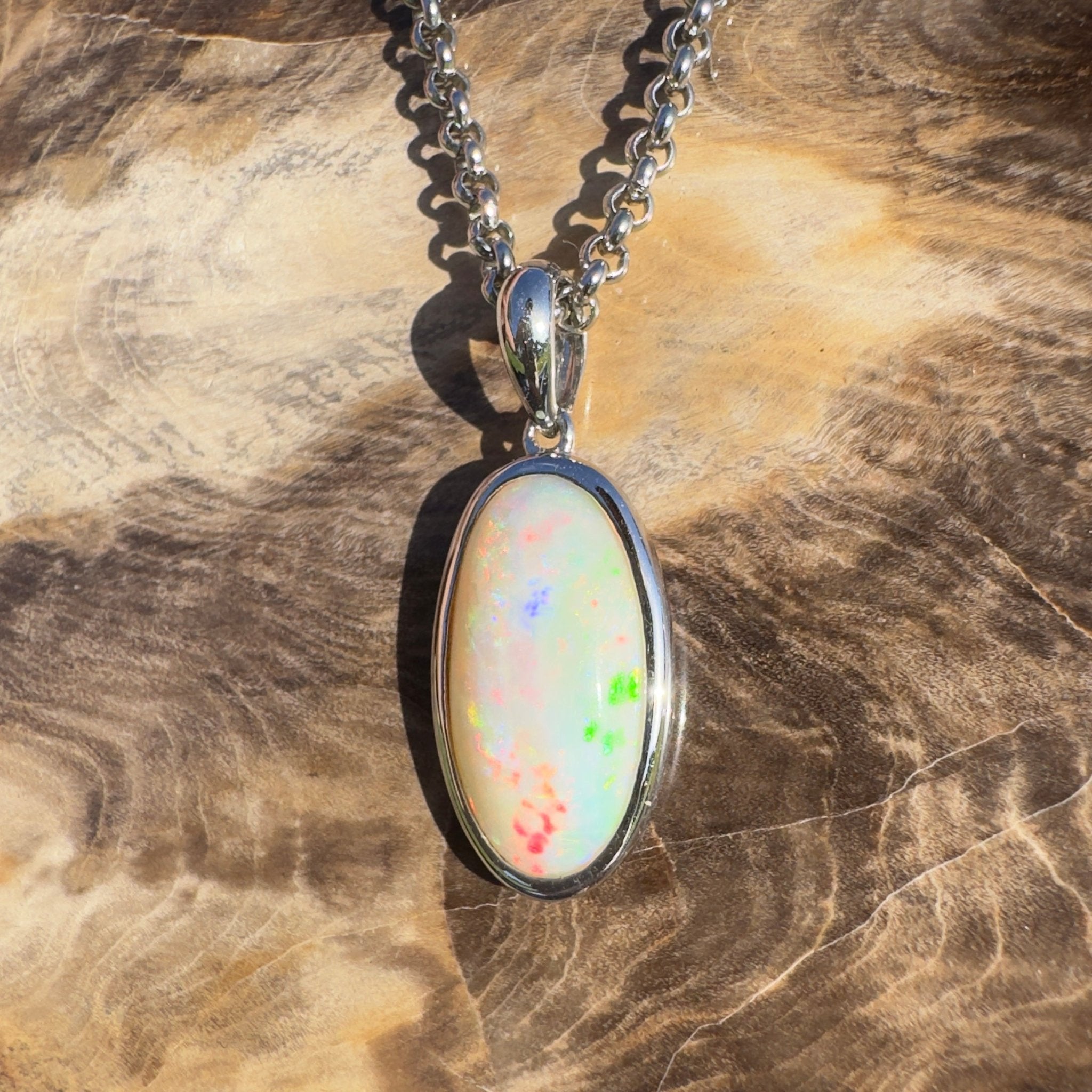 Cape Tribulation Colourfall ~ 4ct Coober Pedy Opal 925 Silver Pendant