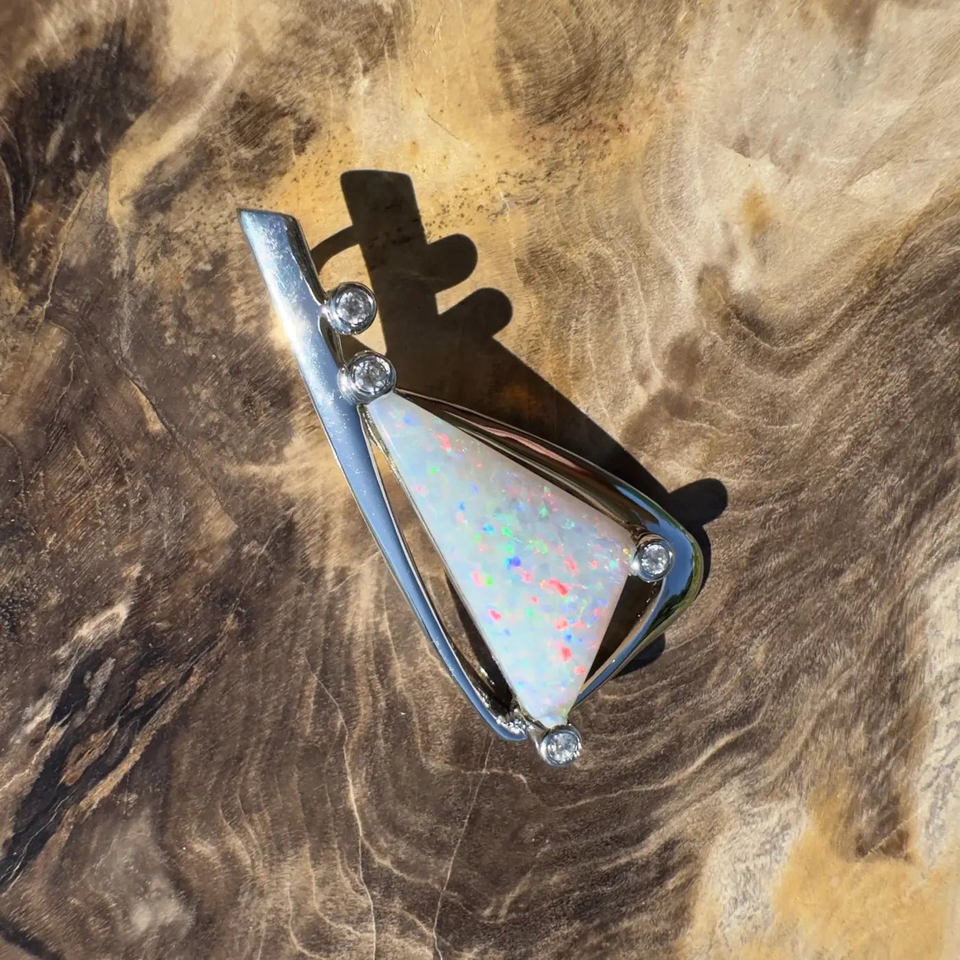 ‘Cape Tribulation Rain Light’ ~ Handcrafted 2.1ct Solid Lightning Ridge Opal and Cubic Zirconia 925 Sterling Silver Pendant Necklace