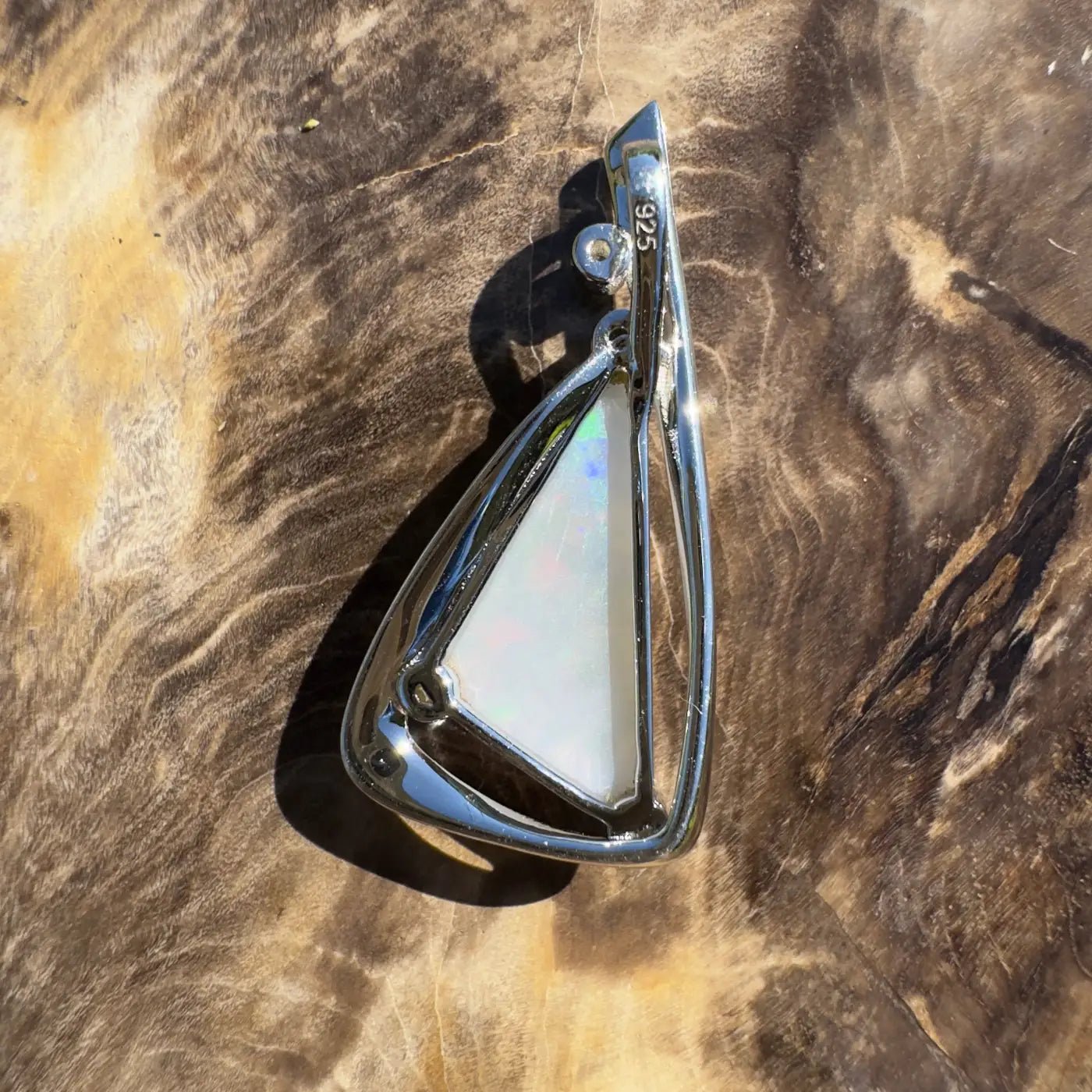 ‘Cape Tribulation Rain Light’ ~ Handcrafted 2.1ct Solid Lightning Ridge Opal and Cubic Zirconia 925 Sterling Silver Pendant Necklace
