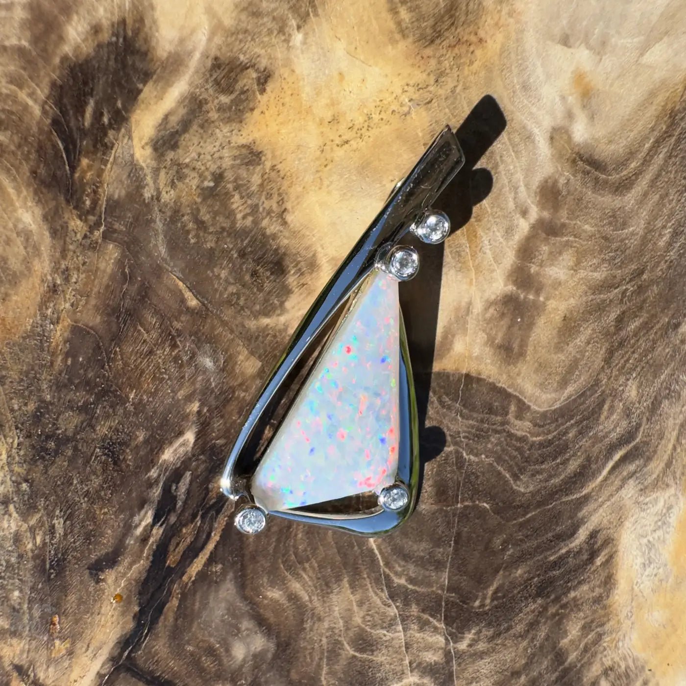 ‘Cape Tribulation Rain Light’ ~ Handcrafted 2.1ct Solid Lightning Ridge Opal and Cubic Zirconia 925 Sterling Silver Pendant Necklace