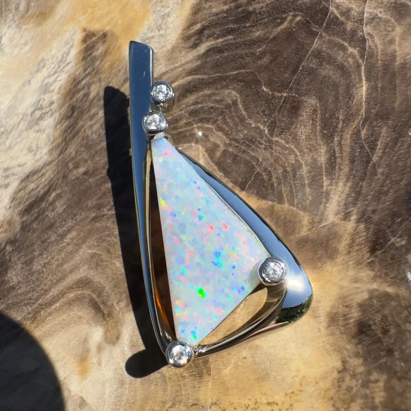 ‘Cape Tribulation Rain Light’ ~ Handcrafted 2.1ct Solid Lightning Ridge Opal and Cubic Zirconia 925 Sterling Silver Pendant Necklace