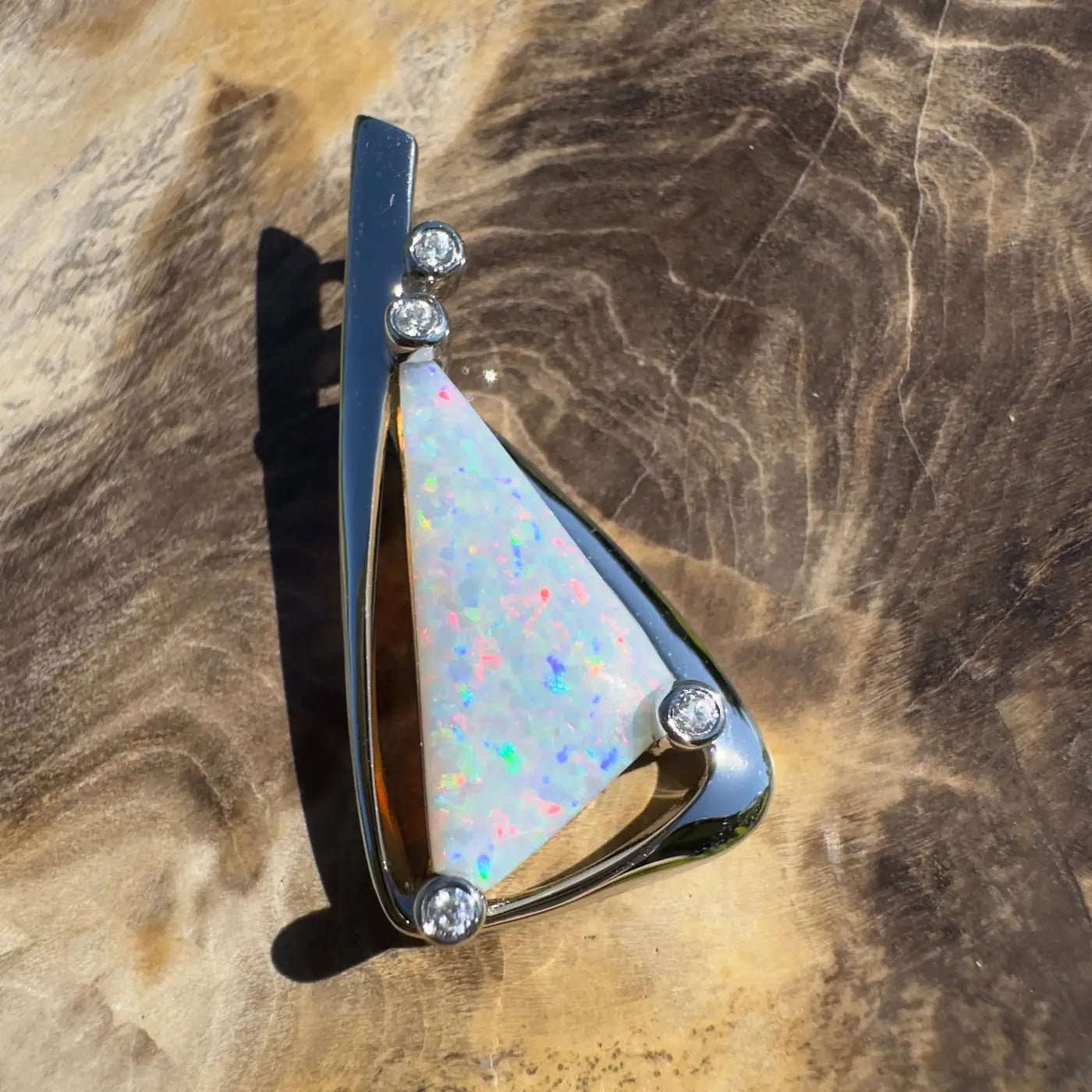 ‘Cape Tribulation Rain Light’ ~ Handcrafted 2.1ct Solid Lightning Ridge Opal and Cubic Zirconia 925 Sterling Silver Pendant Necklace
