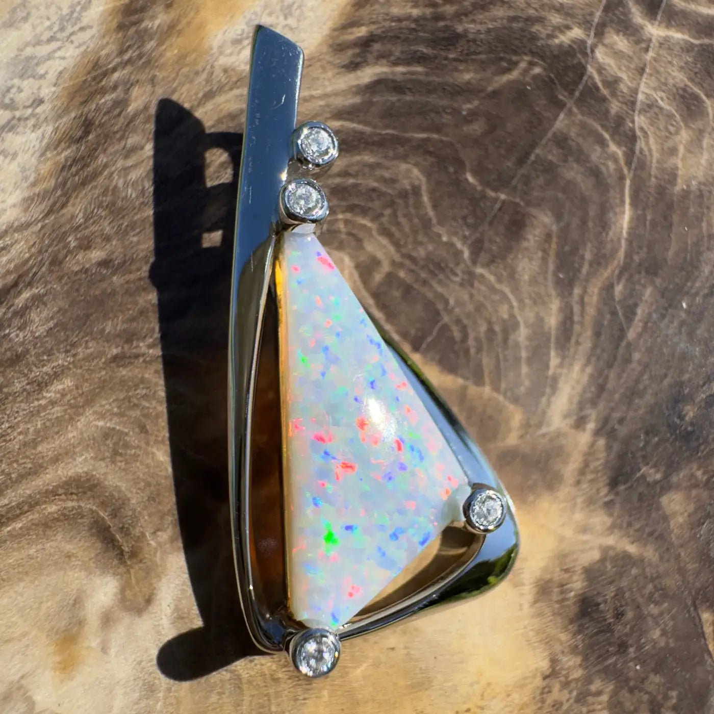 ‘Cape Tribulation Rain Light’ ~ Handcrafted 2.1ct Solid Lightning Ridge Opal and Cubic Zirconia 925 Sterling Silver Pendant Necklace