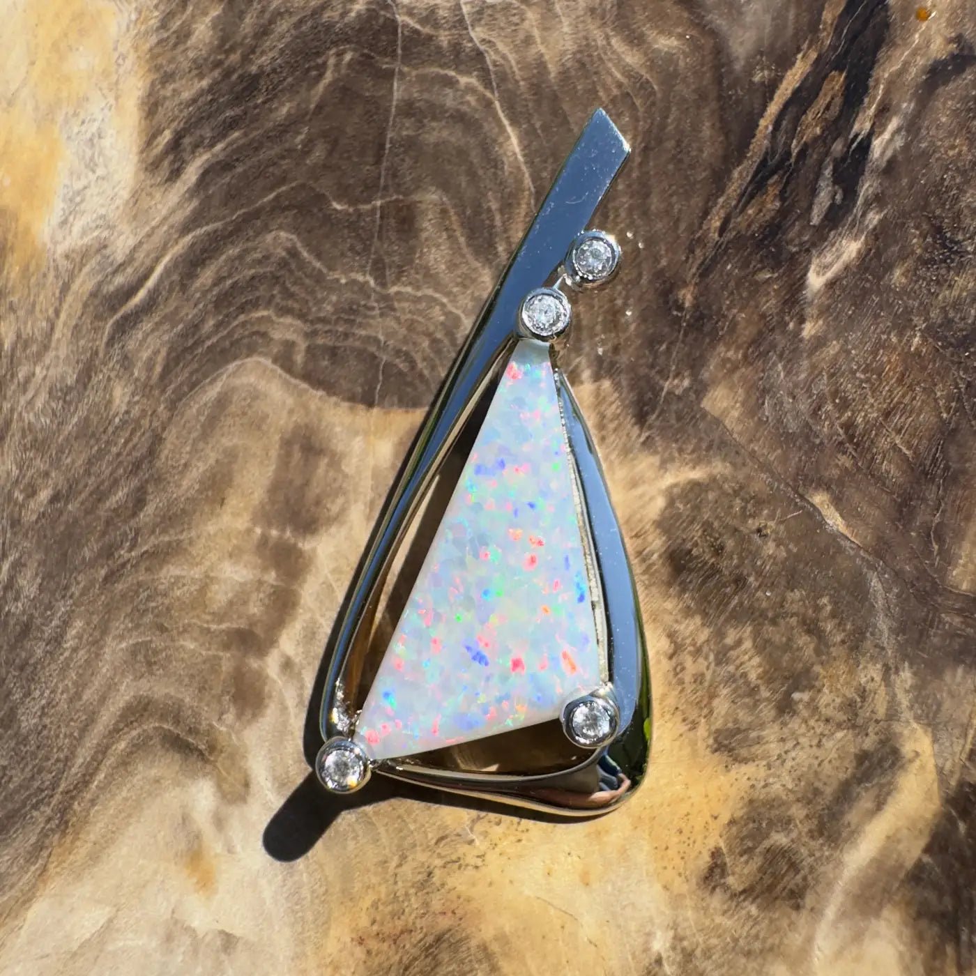 ‘Cape Tribulation Rain Light’ ~ Handcrafted 2.1ct Solid Lightning Ridge Opal and Cubic Zirconia 925 Sterling Silver Pendant Necklace