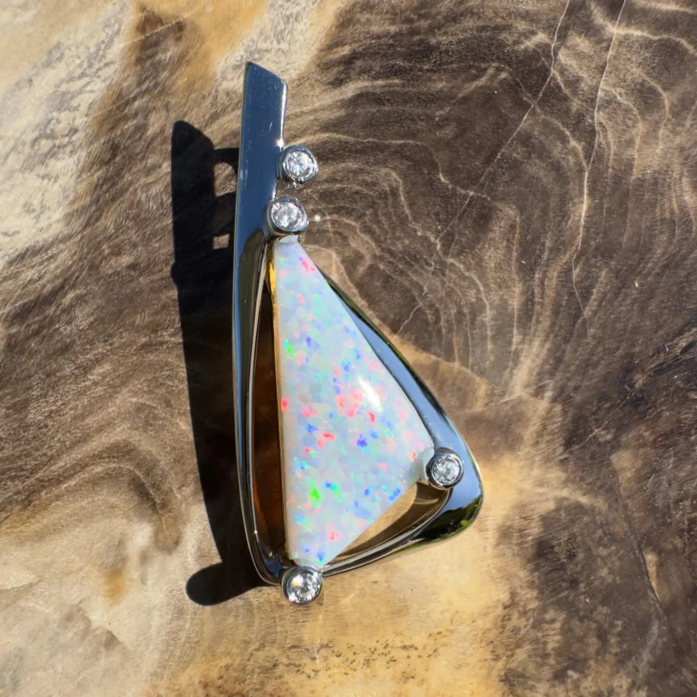‘Cape Tribulation Rain Light’ ~ Handcrafted 2.1ct Solid Lightning Ridge Opal and Cubic Zirconia 925 Sterling Silver Pendant Necklace
