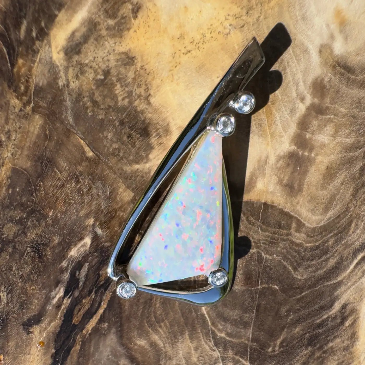 ‘Cape Tribulation Rain Light’ ~ Handcrafted 2.1ct Solid Lightning Ridge Opal and Cubic Zirconia 925 Sterling Silver Pendant Necklace