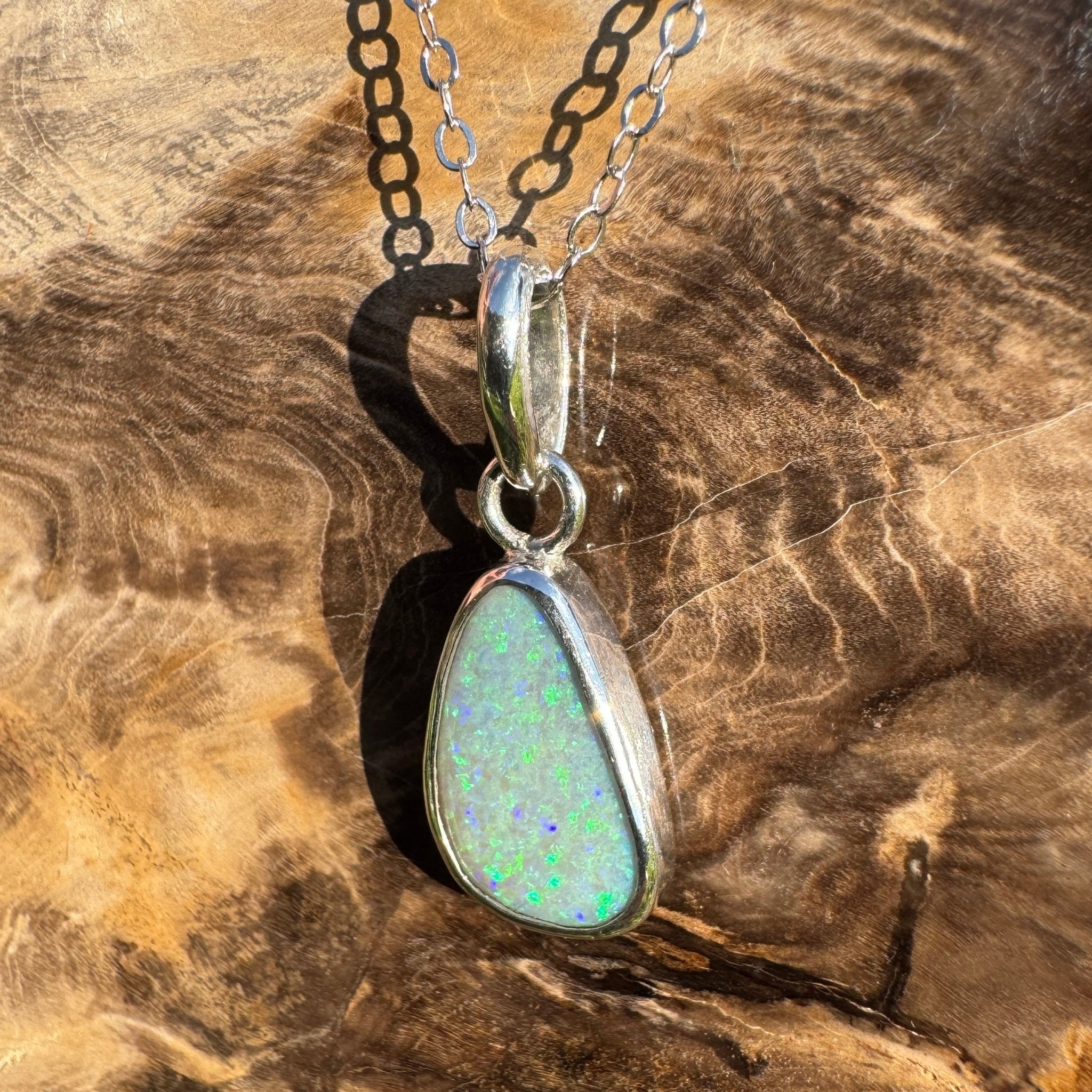 Cape Woolamai Waves – 2.8ct Solid Lightning Ridge Opal 925 Sterling Silver Pendant Necklace