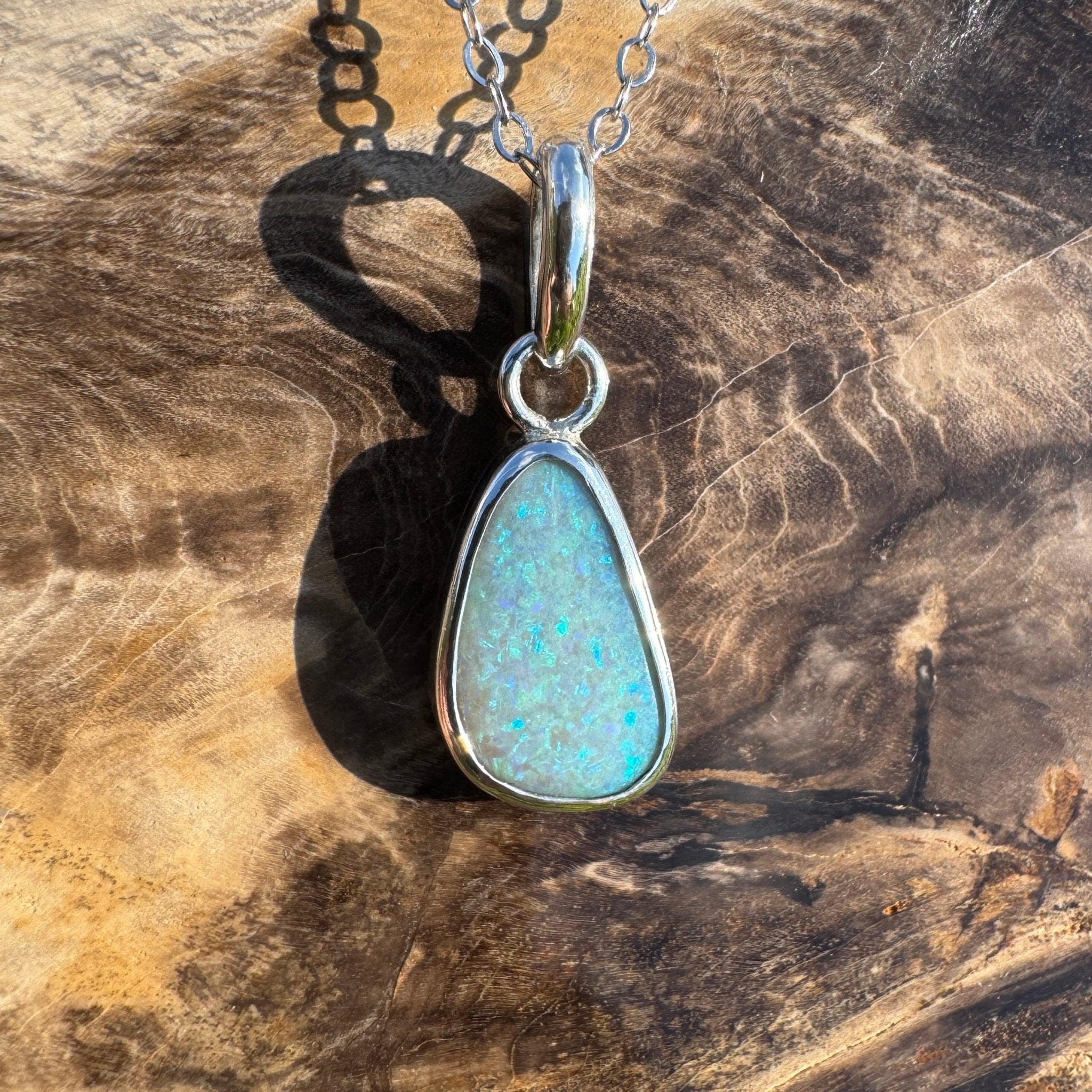 Cape Woolamai Waves – 2.8ct Solid Lightning Ridge Opal 925 Sterling Silver Pendant Necklace
