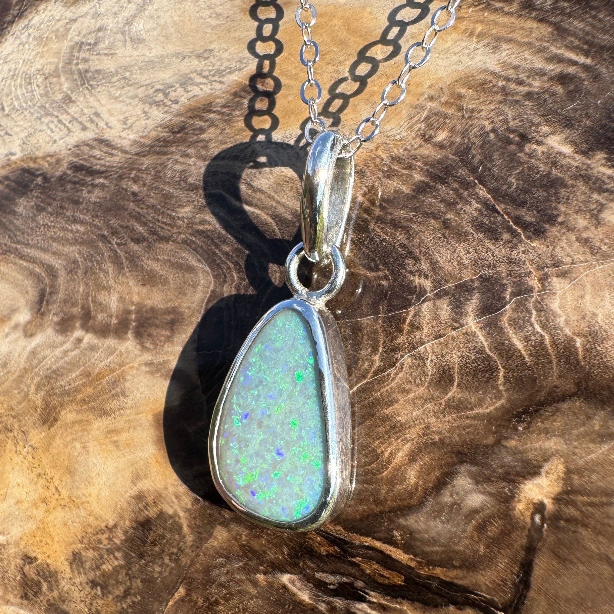 Cape Woolamai Waves – 2.8ct Solid Lightning Ridge Opal 925 Sterling Silver Pendant Necklace